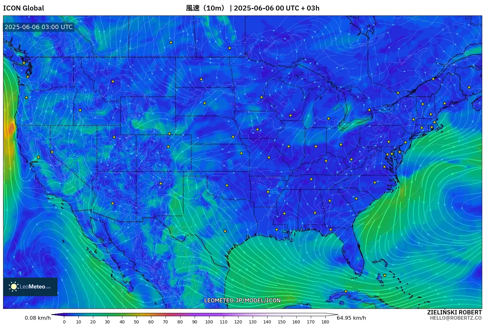 ICON model - アメリカ合衆国, 風速(10m) ICON model - アメリカ合衆国, 風速(10m)