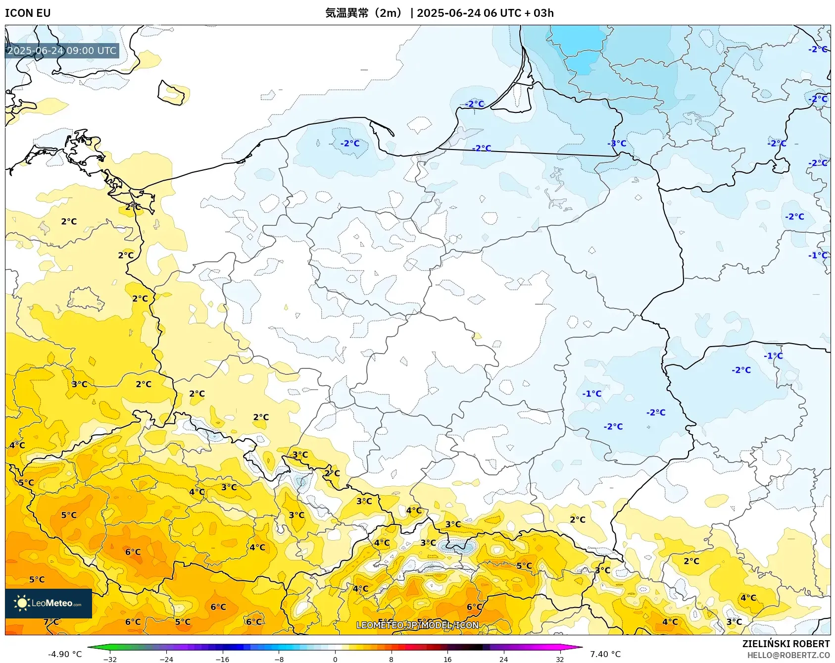 ICON model - ポーランド, 気温異常(2m) ICON model - ポーランド, 気温異常(2m)