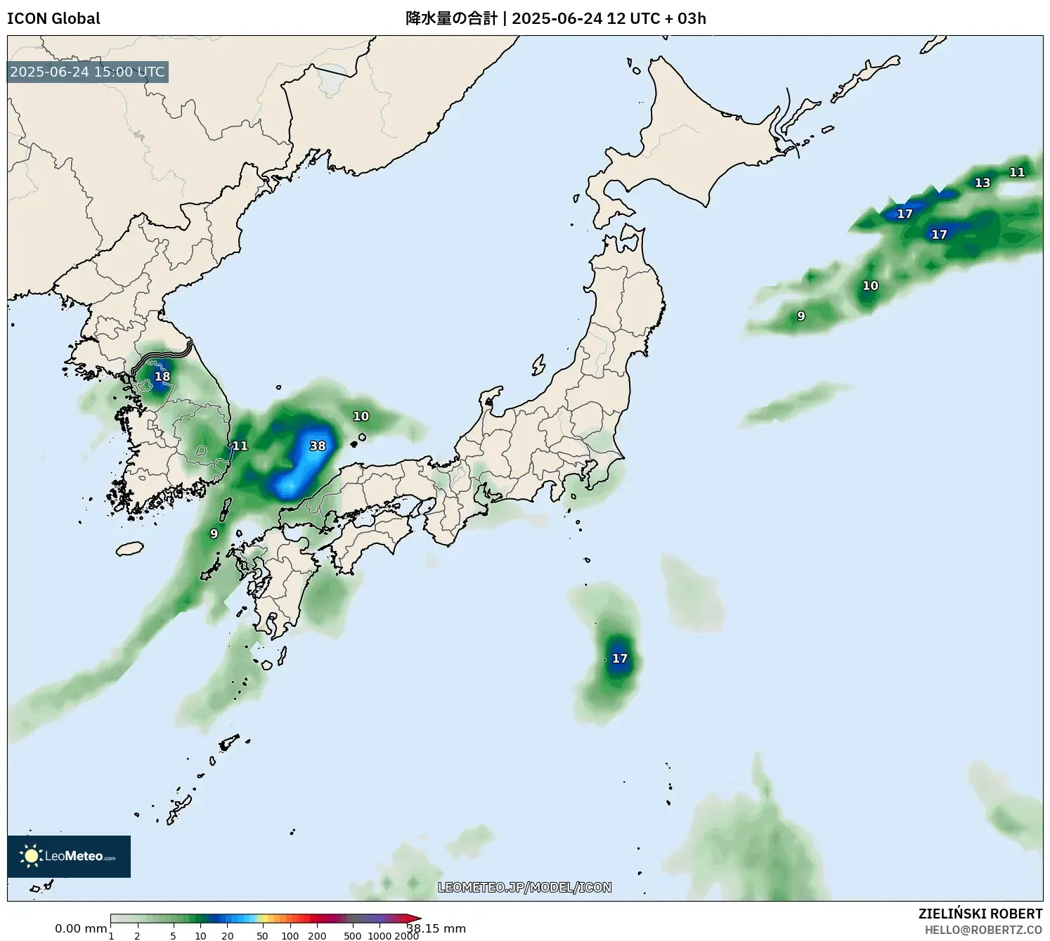 ICON model - 日本, 降水量の合計 ICON model - 日本, 降水量の合計