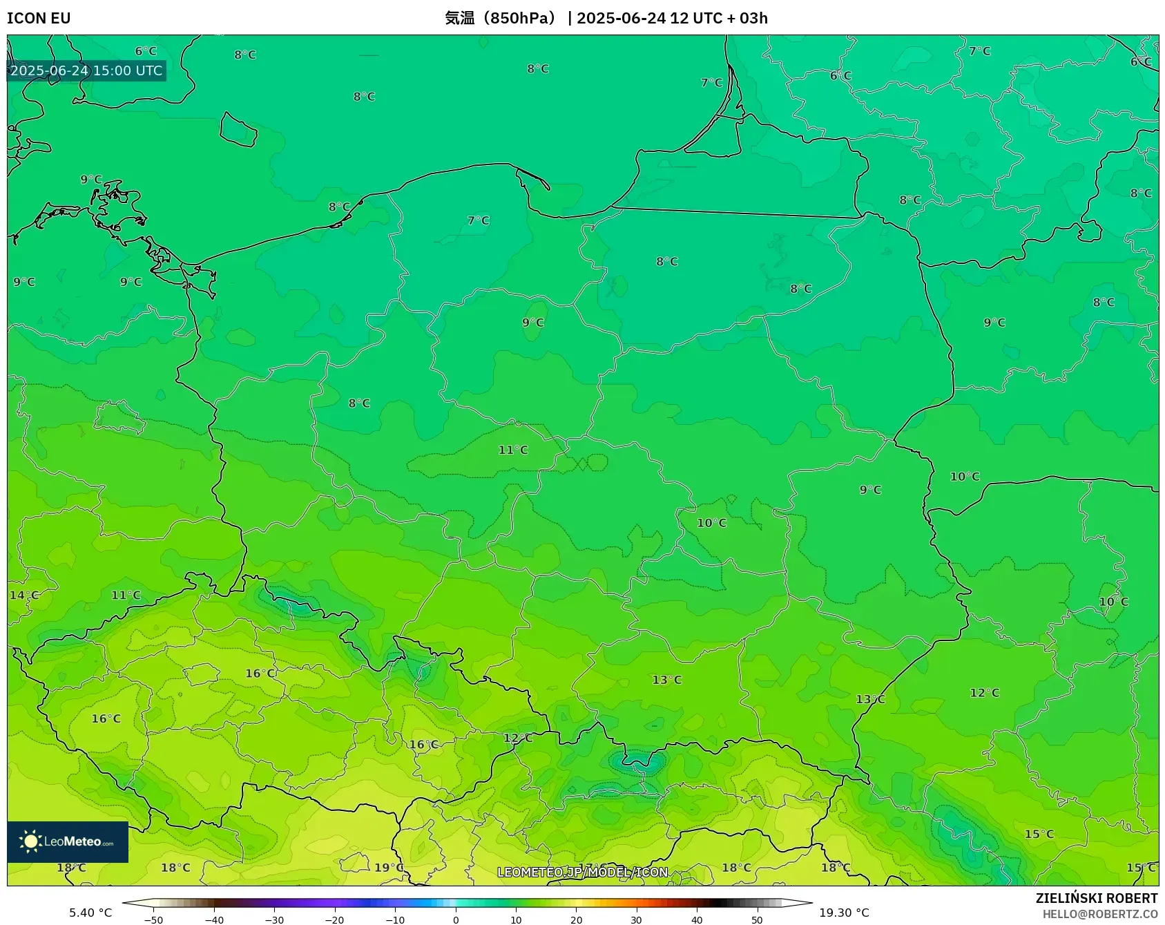 ICON model - ポーランド, 気温(850hPa) ICON model - ポーランド, 気温(850hPa)