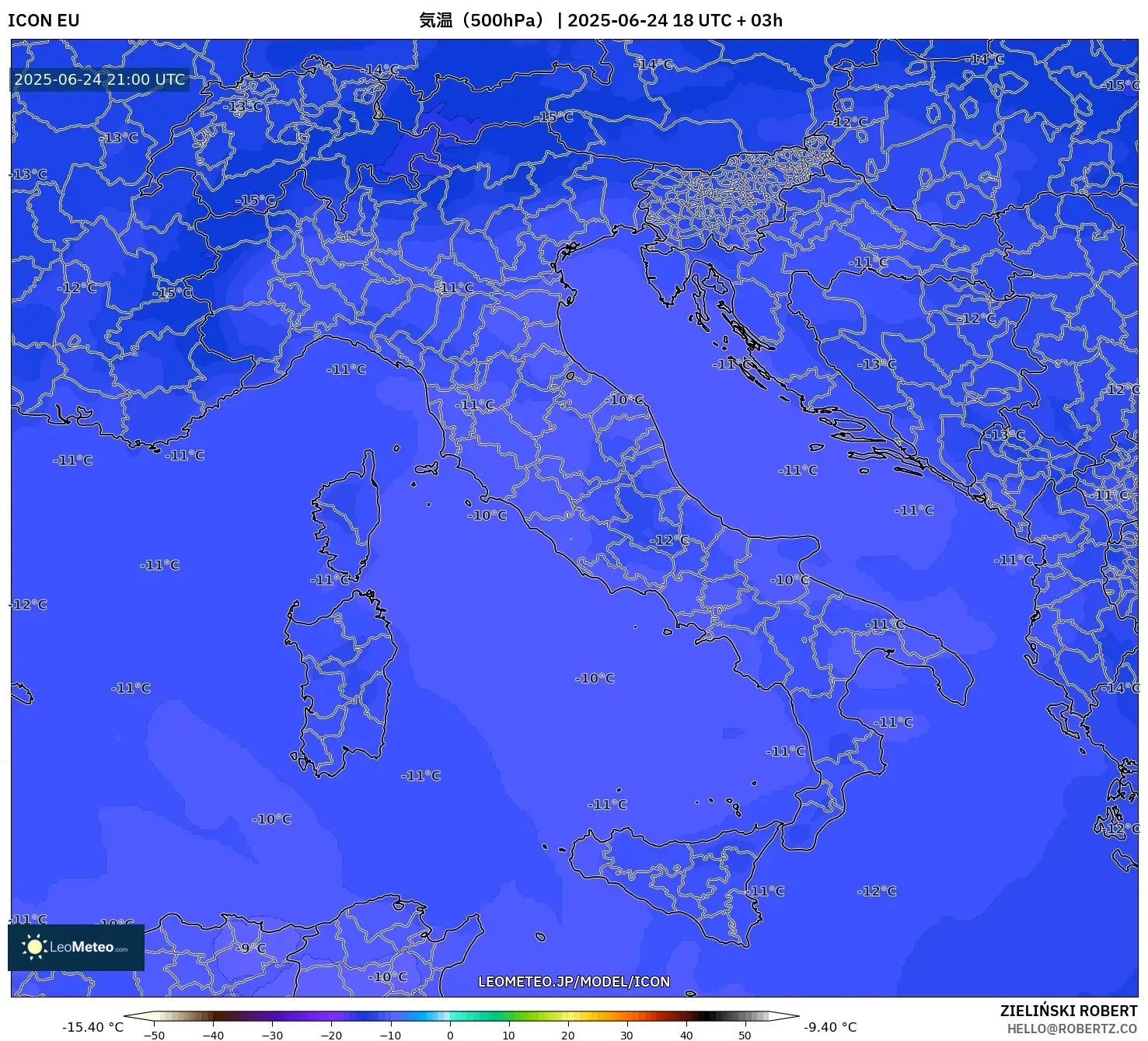 ICON model - イタリア, 気温(500hPa) ICON model - イタリア, 気温(500hPa)