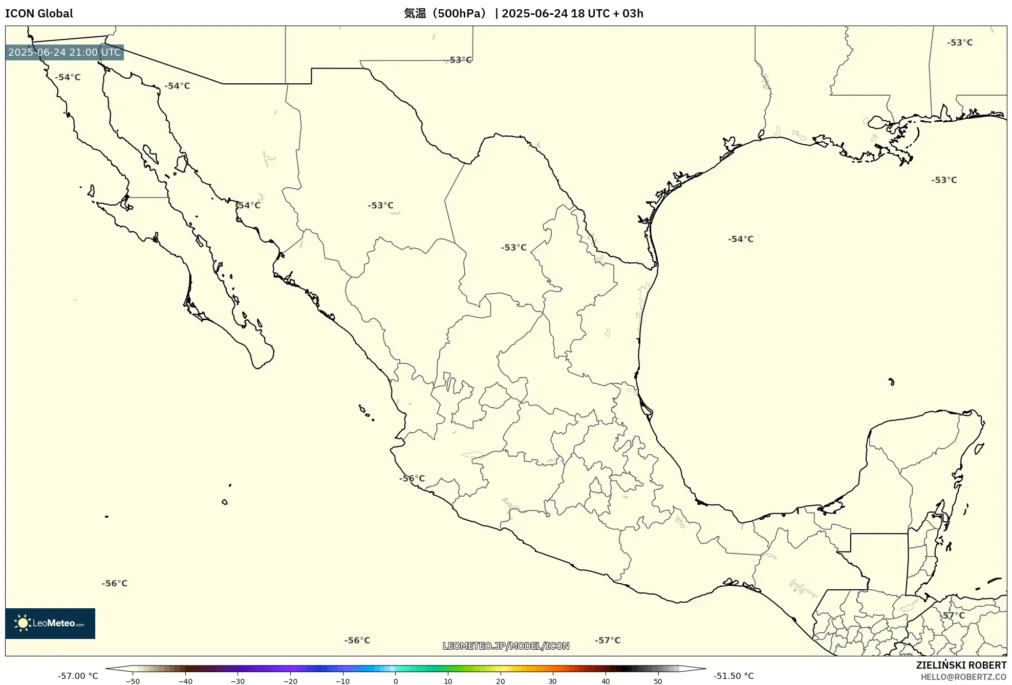 ICON model - メキシコ, 気温(500hPa) ICON model - メキシコ, 気温(500hPa)