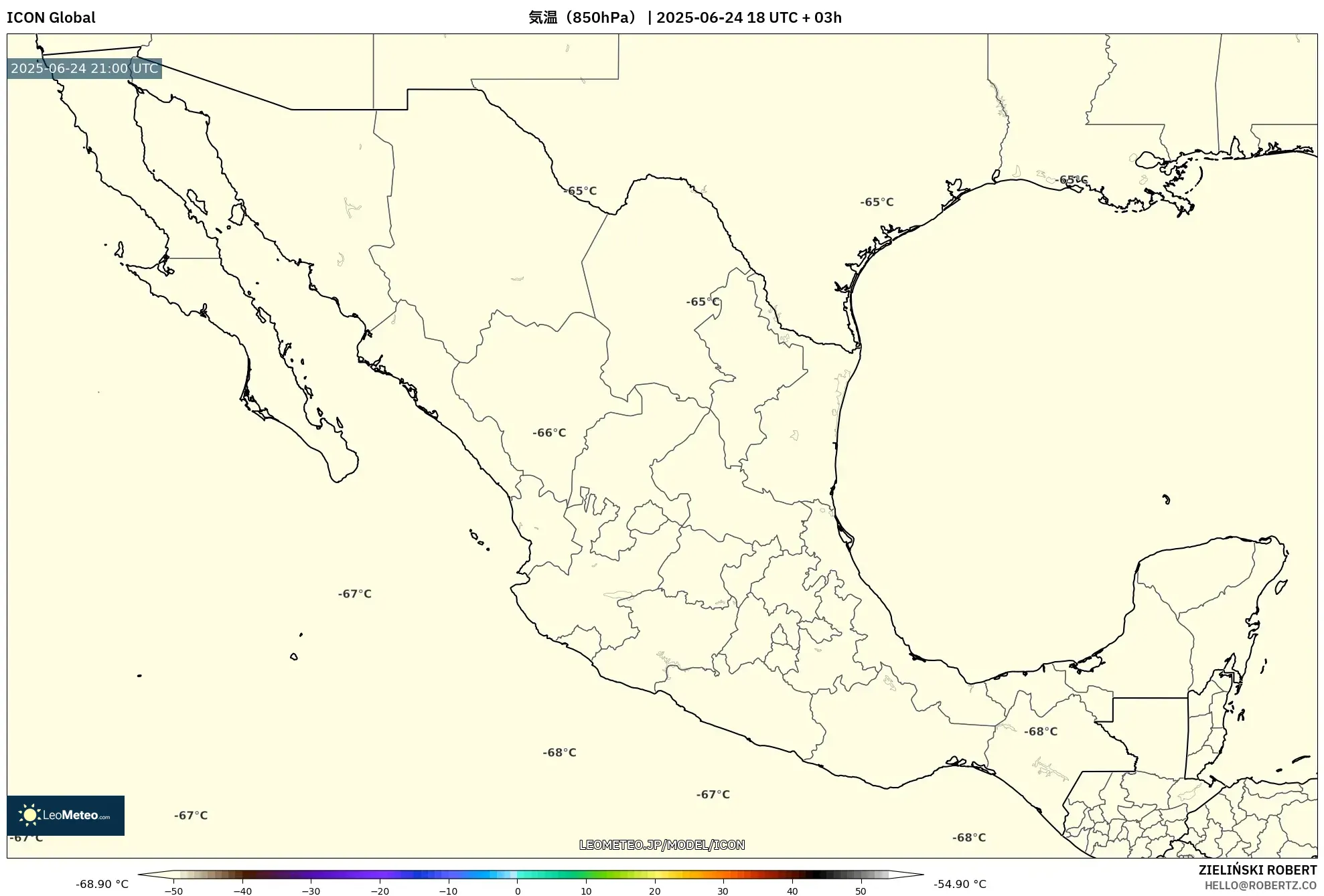 ICON model - メキシコ, 気温(850hPa) ICON model - メキシコ, 気温(850hPa)