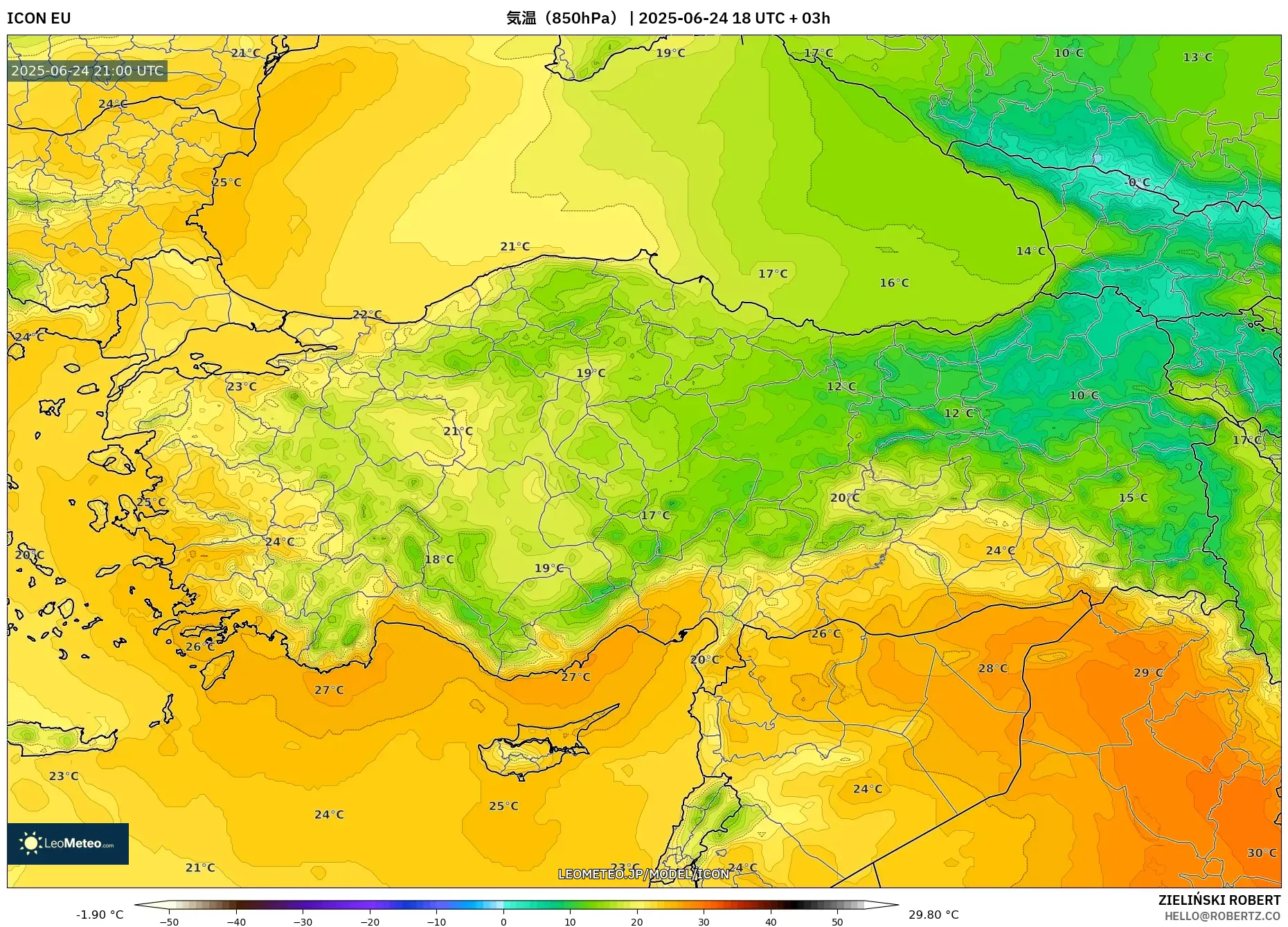 ICON model - トルコ, 気温(850hPa) ICON model - トルコ, 気温(850hPa)
