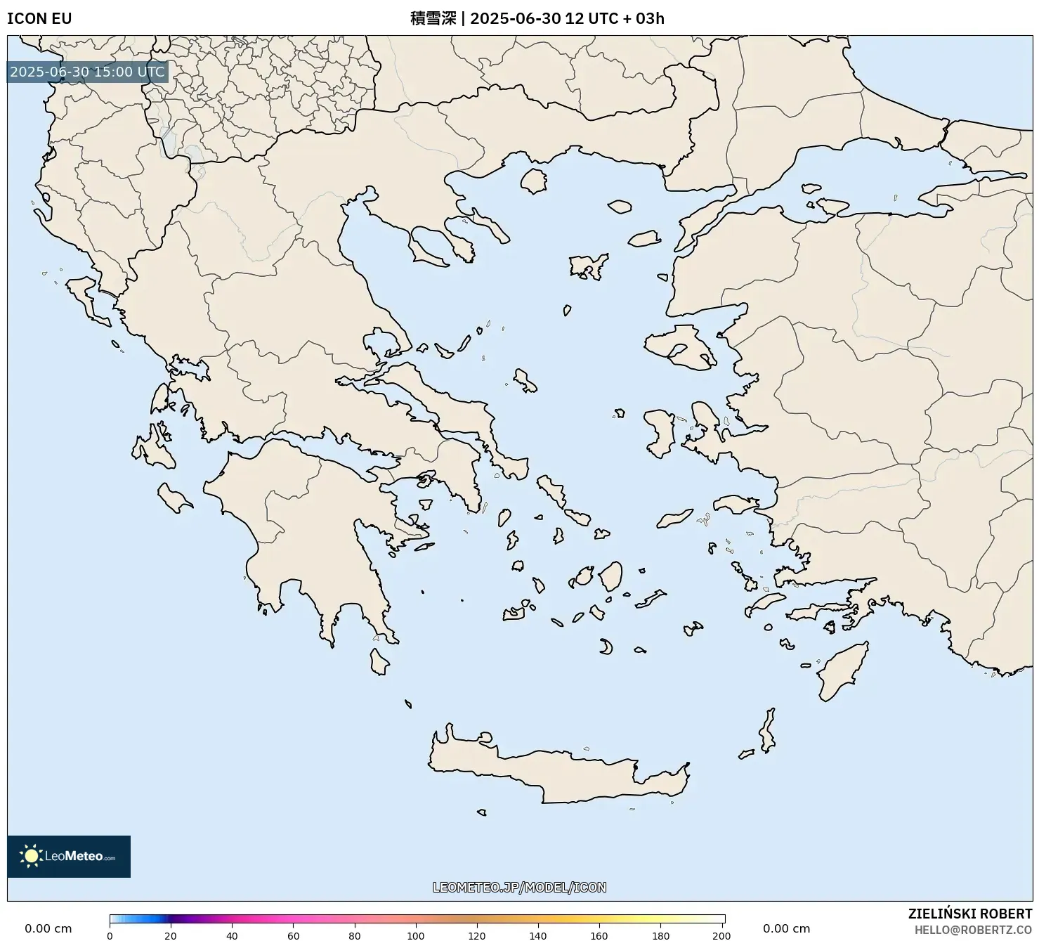 ICON model - ギリシャ, 積雪深 ICON model - ギリシャ, 積雪深