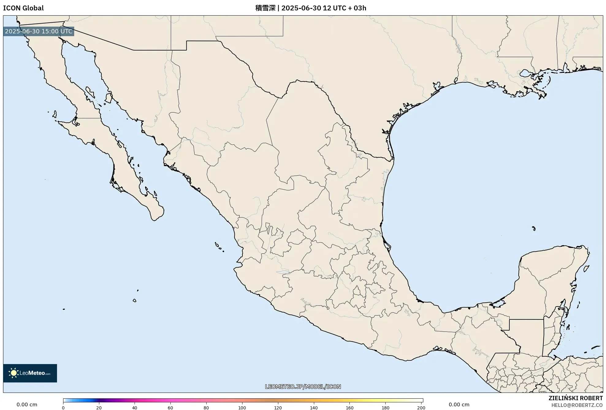 ICON model - メキシコ, 積雪深 ICON model - メキシコ, 積雪深