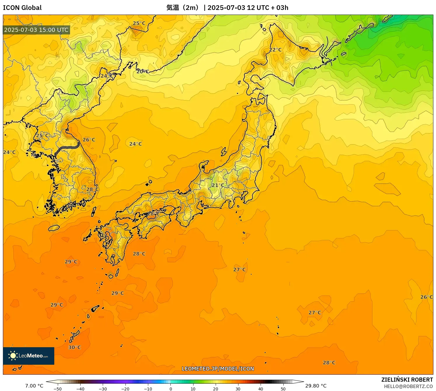 ICON model - 日本, 気温（2m）