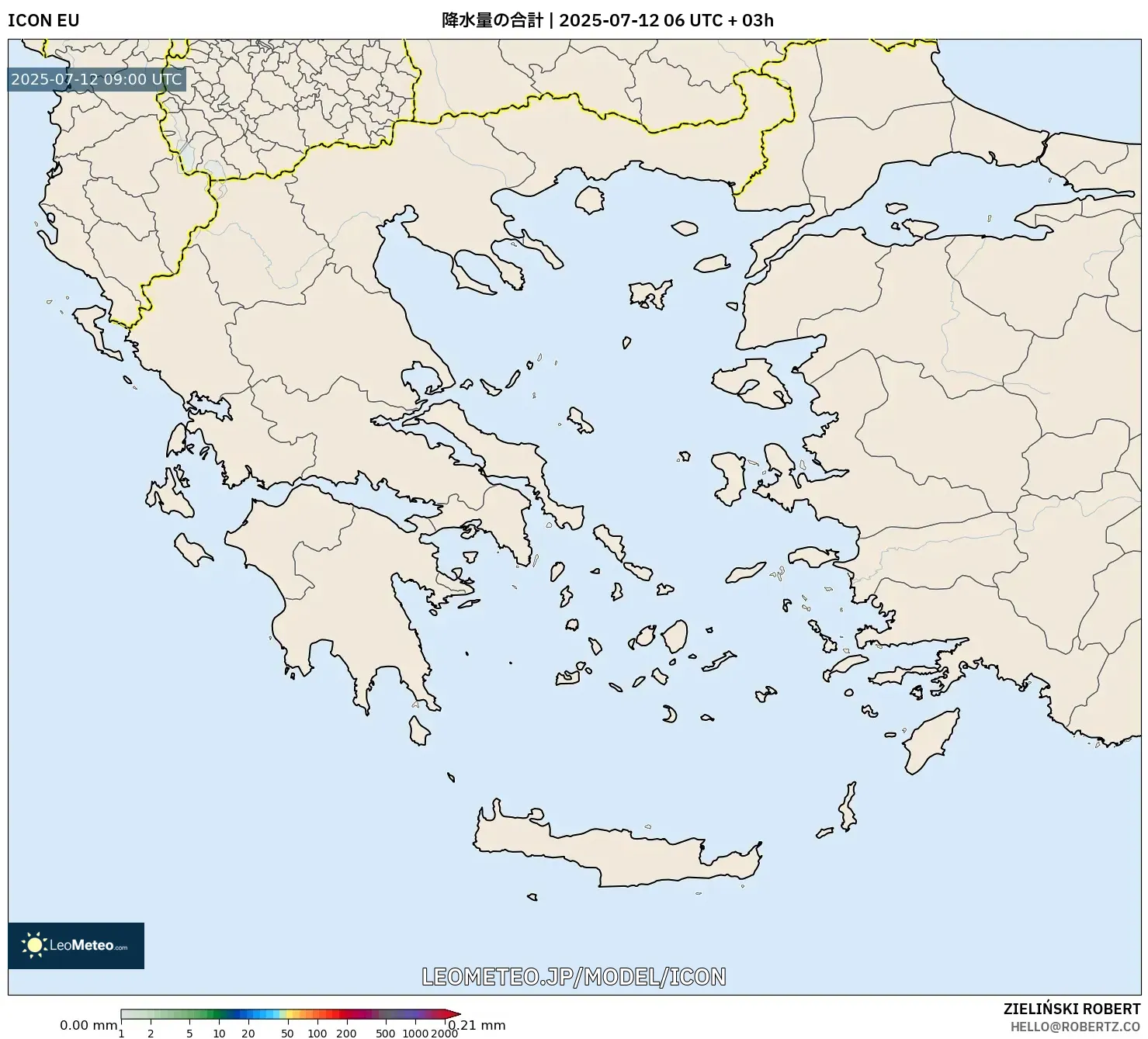 ICON model - ギリシャ, 降水量の合計 ICON model - ギリシャ, 降水量の合計