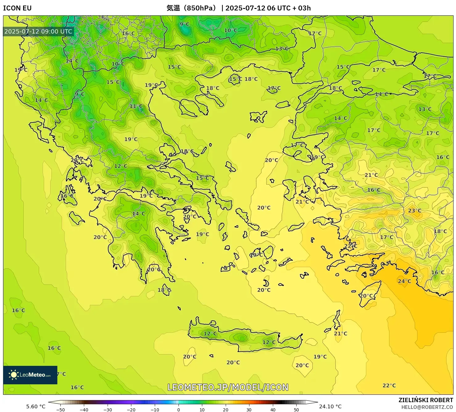 ICON model - ギリシャ, 気温(850hPa) ICON model - ギリシャ, 気温(850hPa)