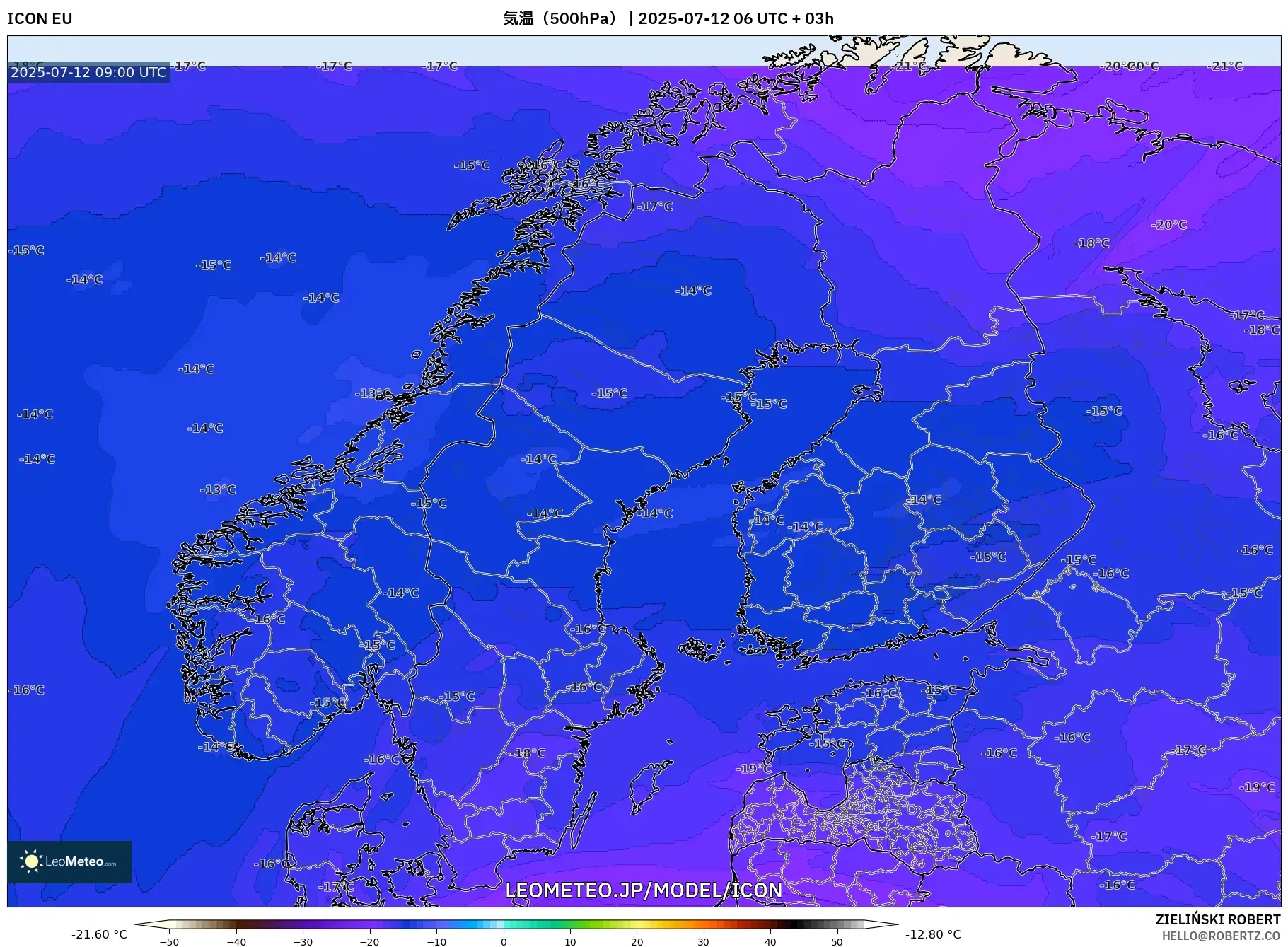 ICON model - スカンジナビア, 気温(500hPa) ICON model - スカンジナビア, 気温(500hPa)
