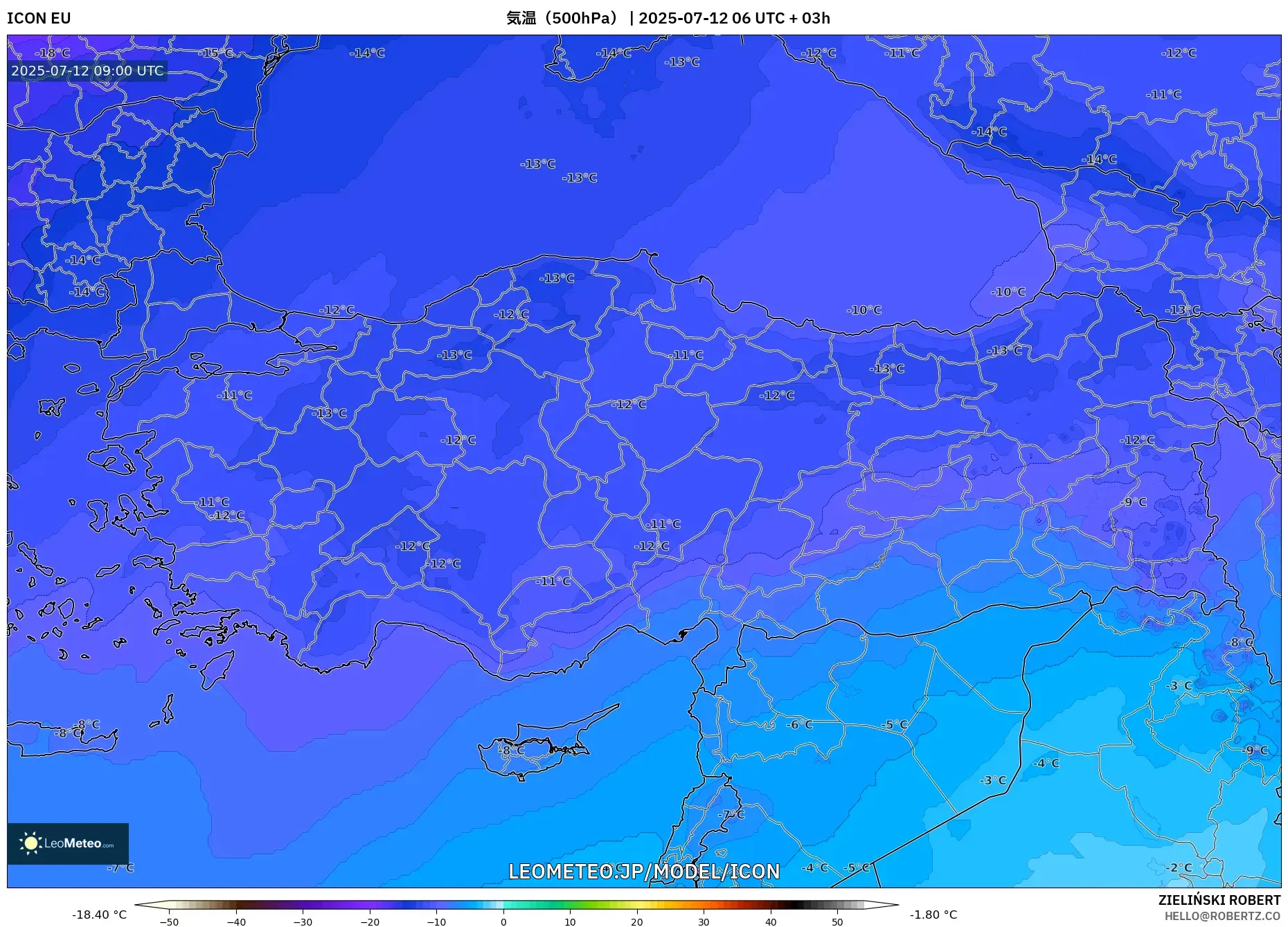 ICON model - トルコ, 気温(500hPa) ICON model - トルコ, 気温(500hPa)