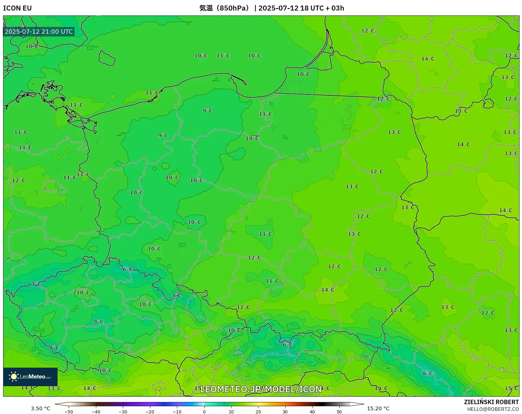 ICON model - ポーランド, 気温(850hPa) ICON model - ポーランド, 気温(850hPa)