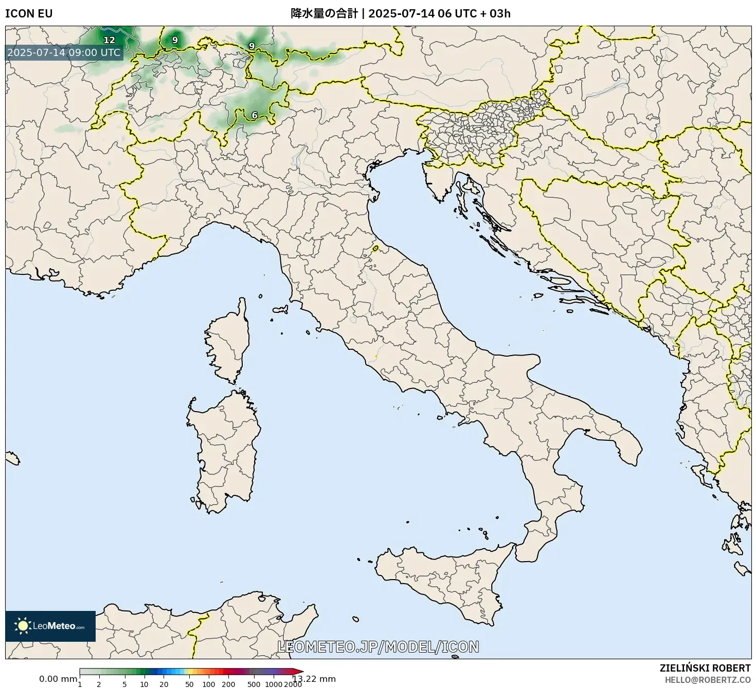 ICON model - イタリア, 降水量の合計 ICON model - イタリア, 降水量の合計