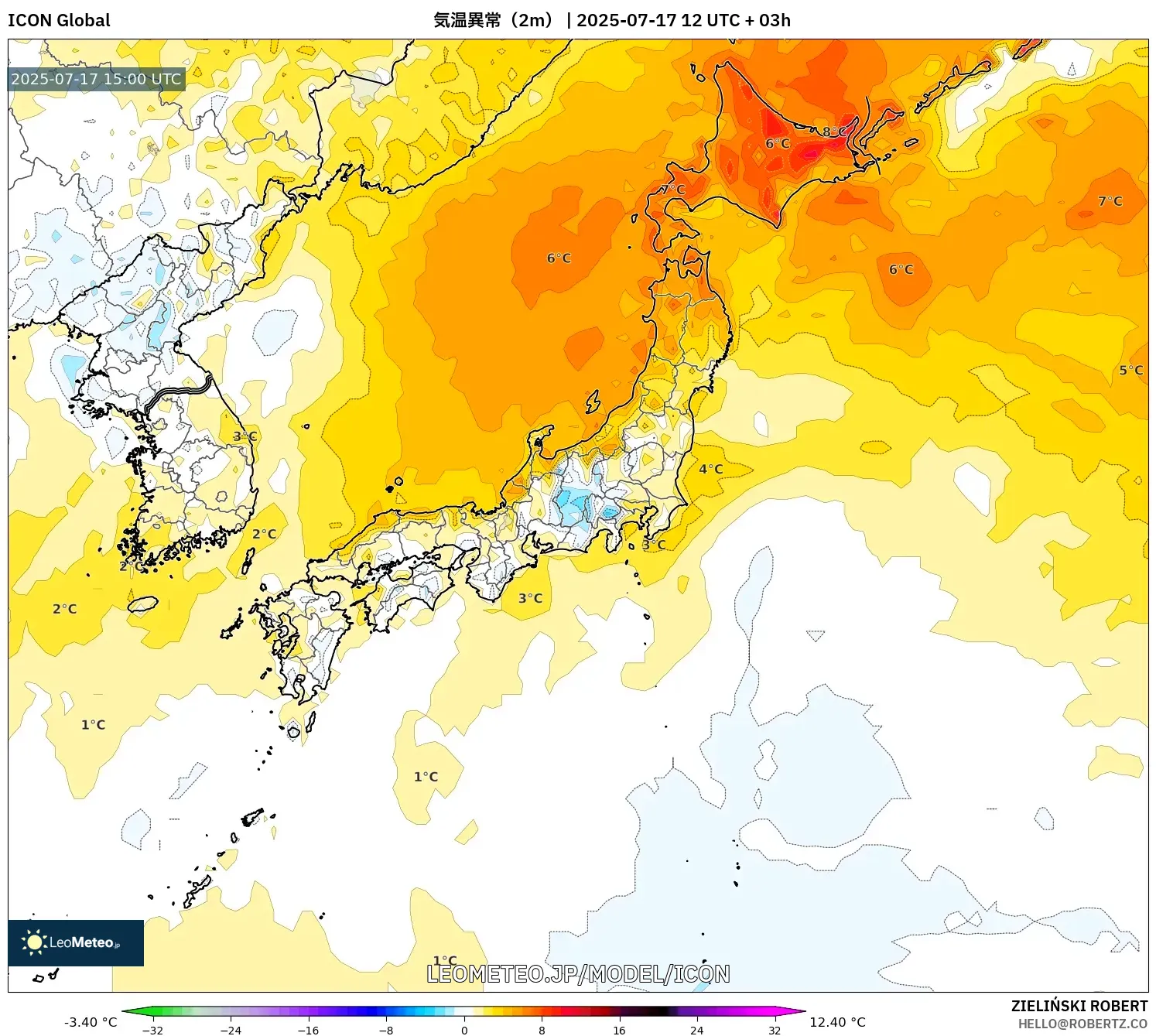 ICON model - 日本, 気温異常(2m) ICON model - 日本, 気温異常(2m)