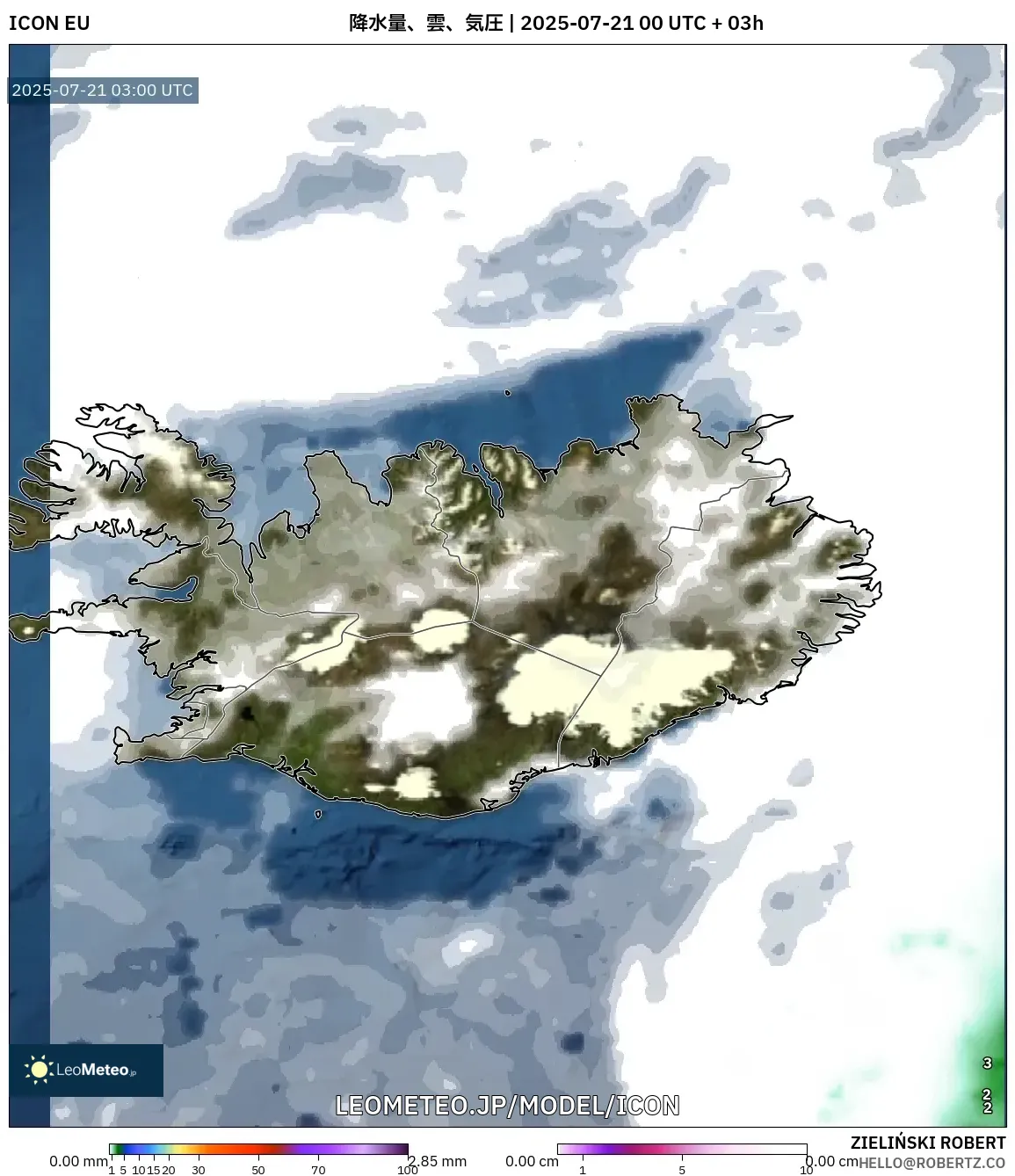 ICON model - アイスランド, 降水量、雲、気圧 ICON model - アイスランド, 降水量、雲、気圧