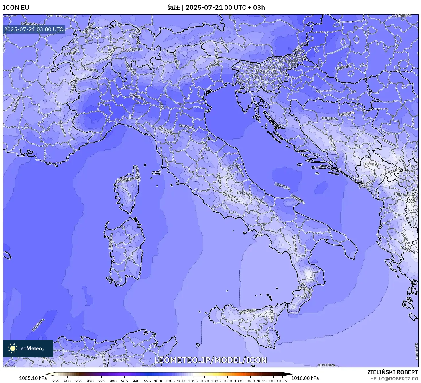 ICON model - イタリア, 気圧 ICON model - イタリア, 気圧