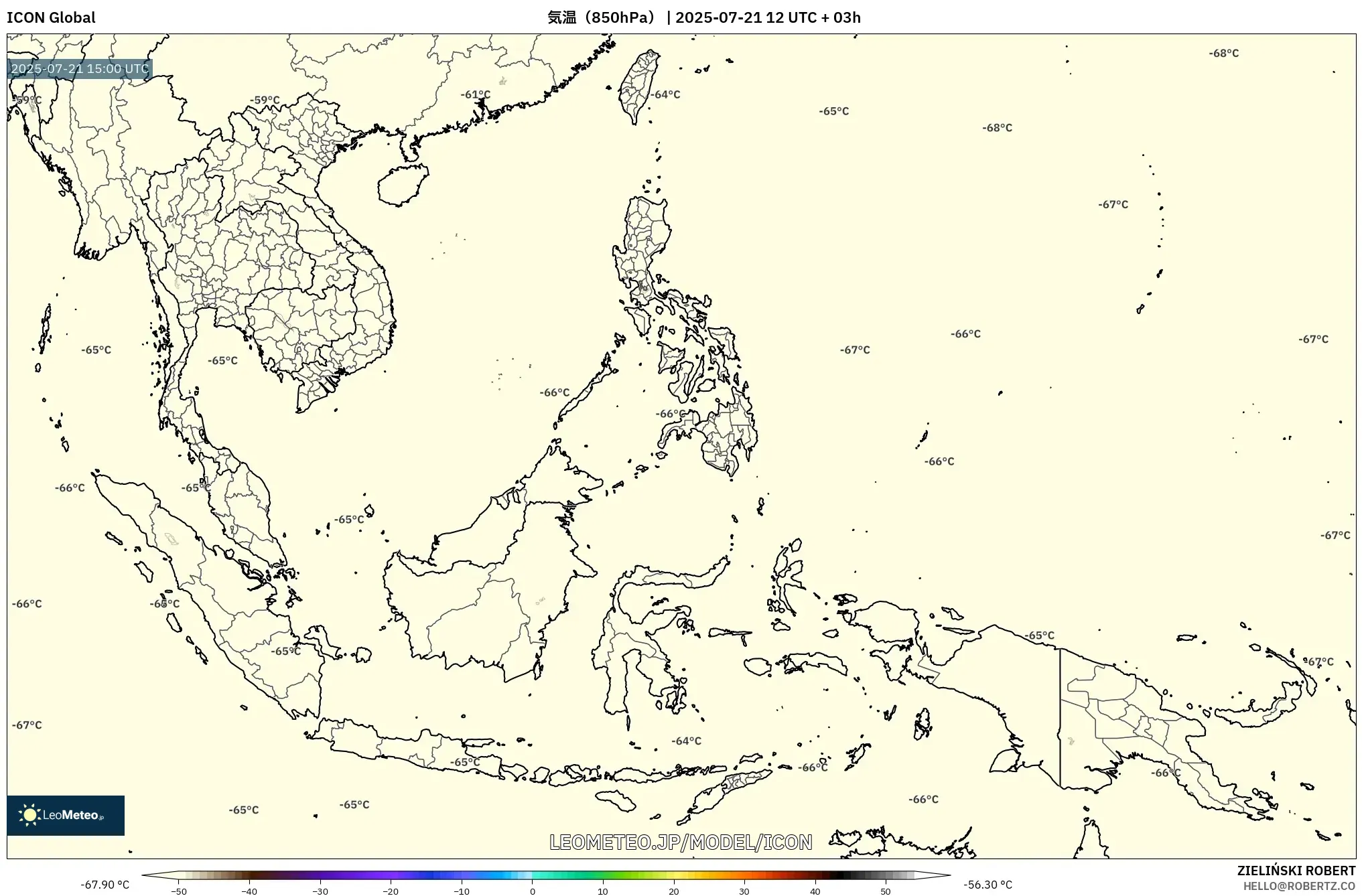 ICON model - 東南アジア, 気温(850hPa) ICON model - 東南アジア, 気温(850hPa)