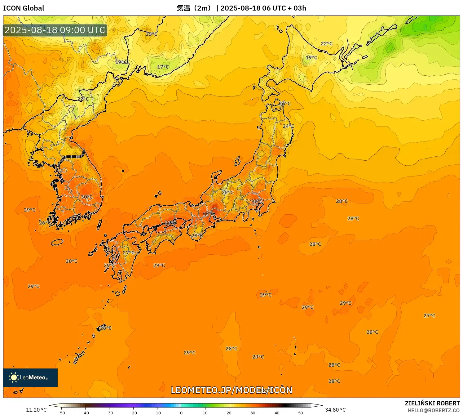 ICON model - 日本, 気温（2m）