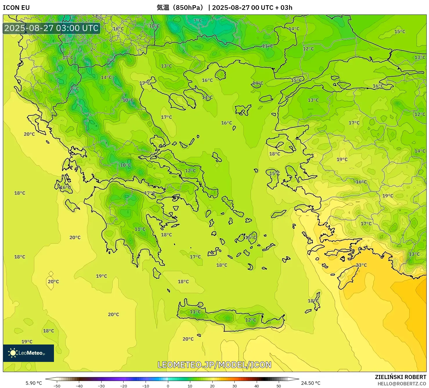 ICON model - ギリシャ, 気温(850hPa) ICON model - ギリシャ, 気温(850hPa)