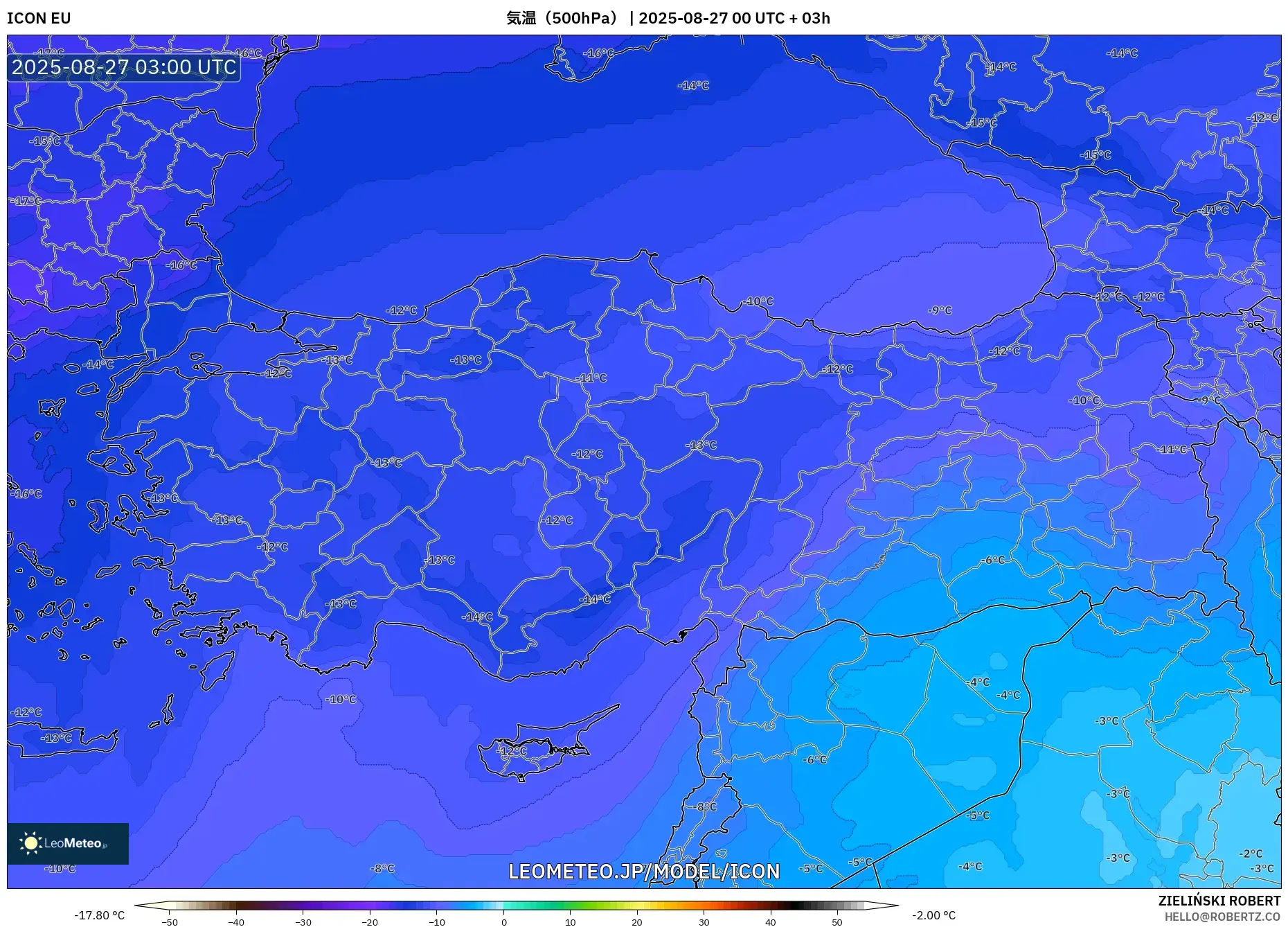 ICON model - トルコ, 気温(500hPa) ICON model - トルコ, 気温(500hPa)