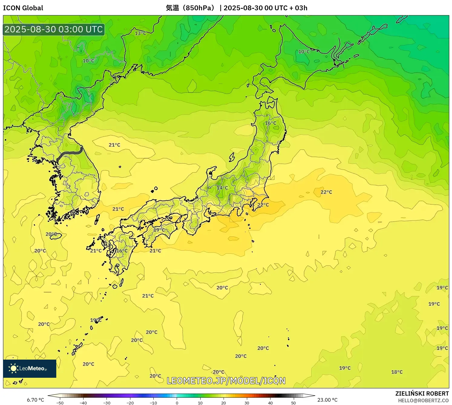 ICON model - 日本, 気温(850hPa) ICON model - 日本, 気温(850hPa)