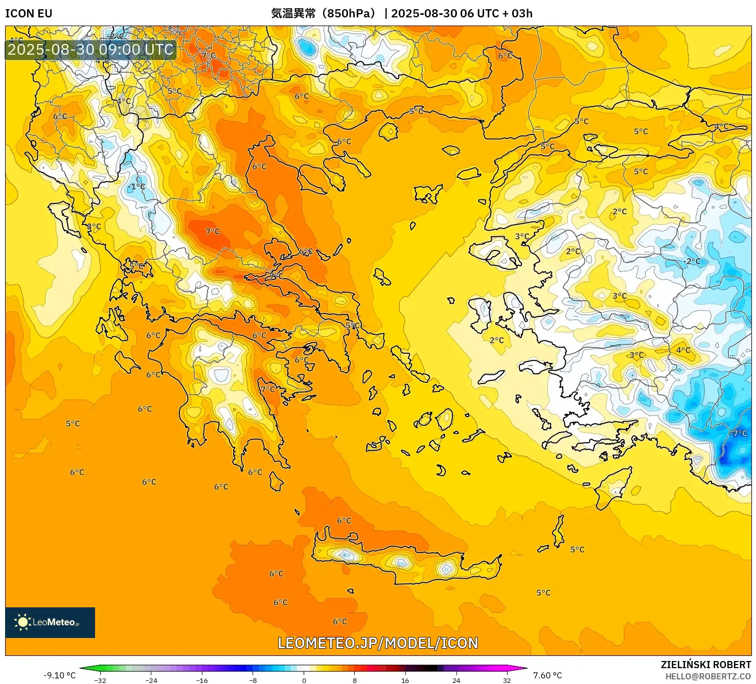 ICON model - ギリシャ, 気温異常(850hPa) ICON model - ギリシャ, 気温異常(850hPa)