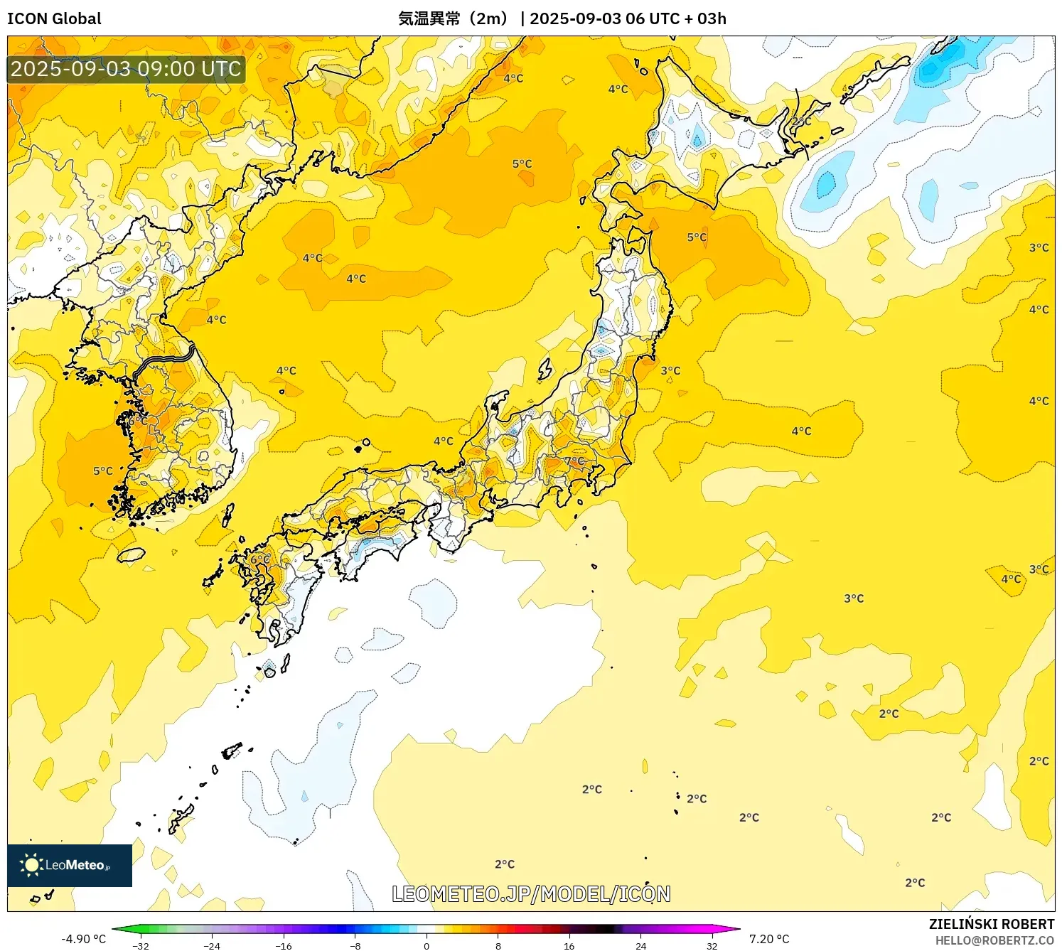ICON model - 日本, 気温異常(2m) ICON model - 日本, 気温異常(2m)