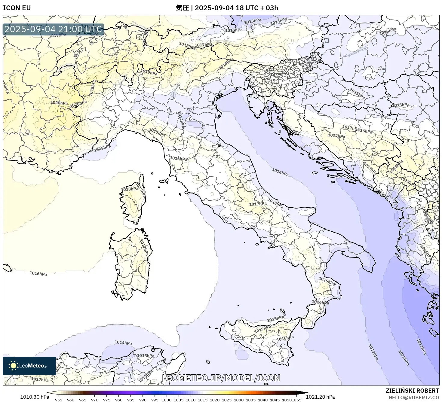 ICON model - イタリア, 気圧 ICON model - イタリア, 気圧