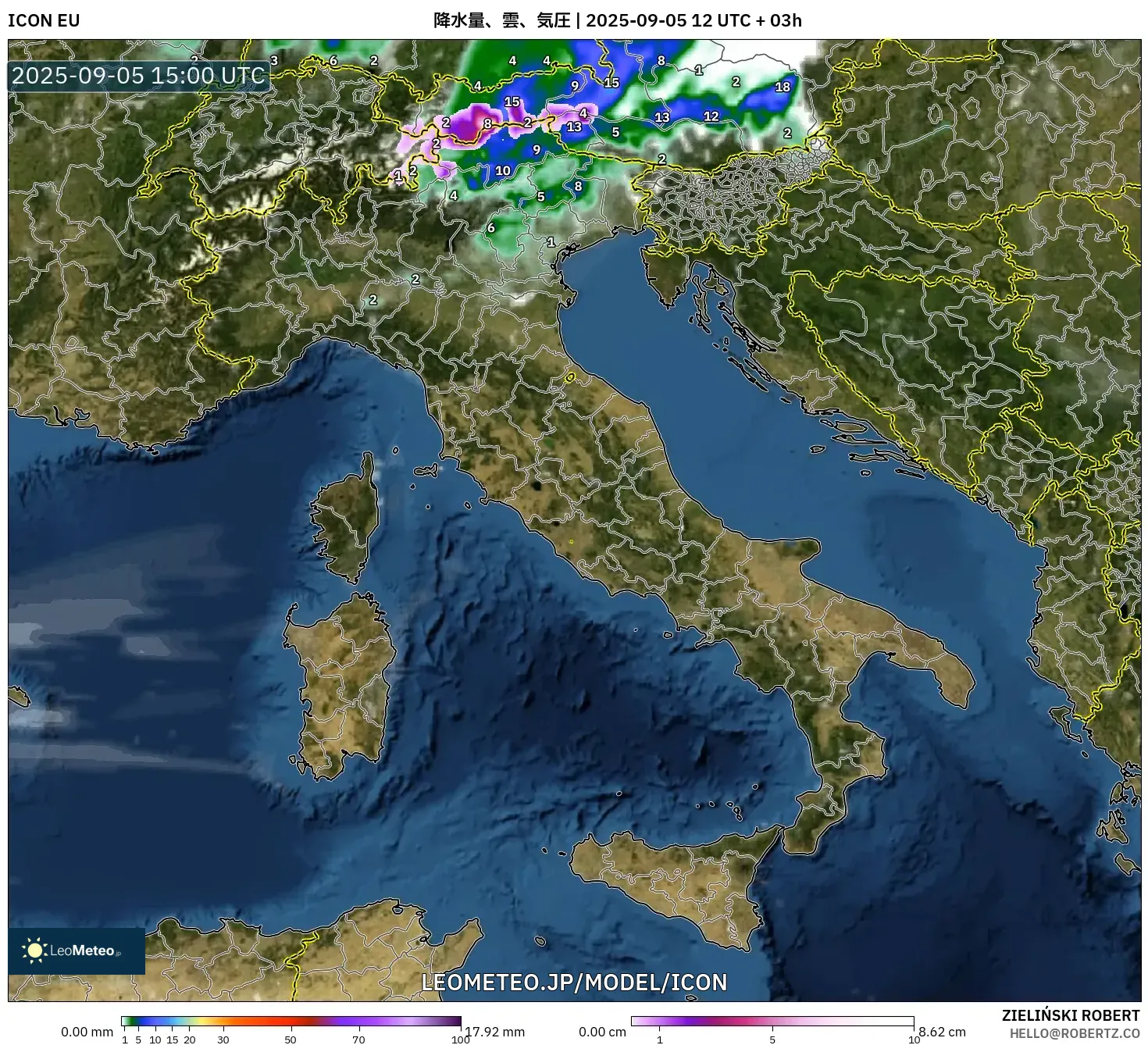 ICON model - イタリア, 降水量、雲、気圧