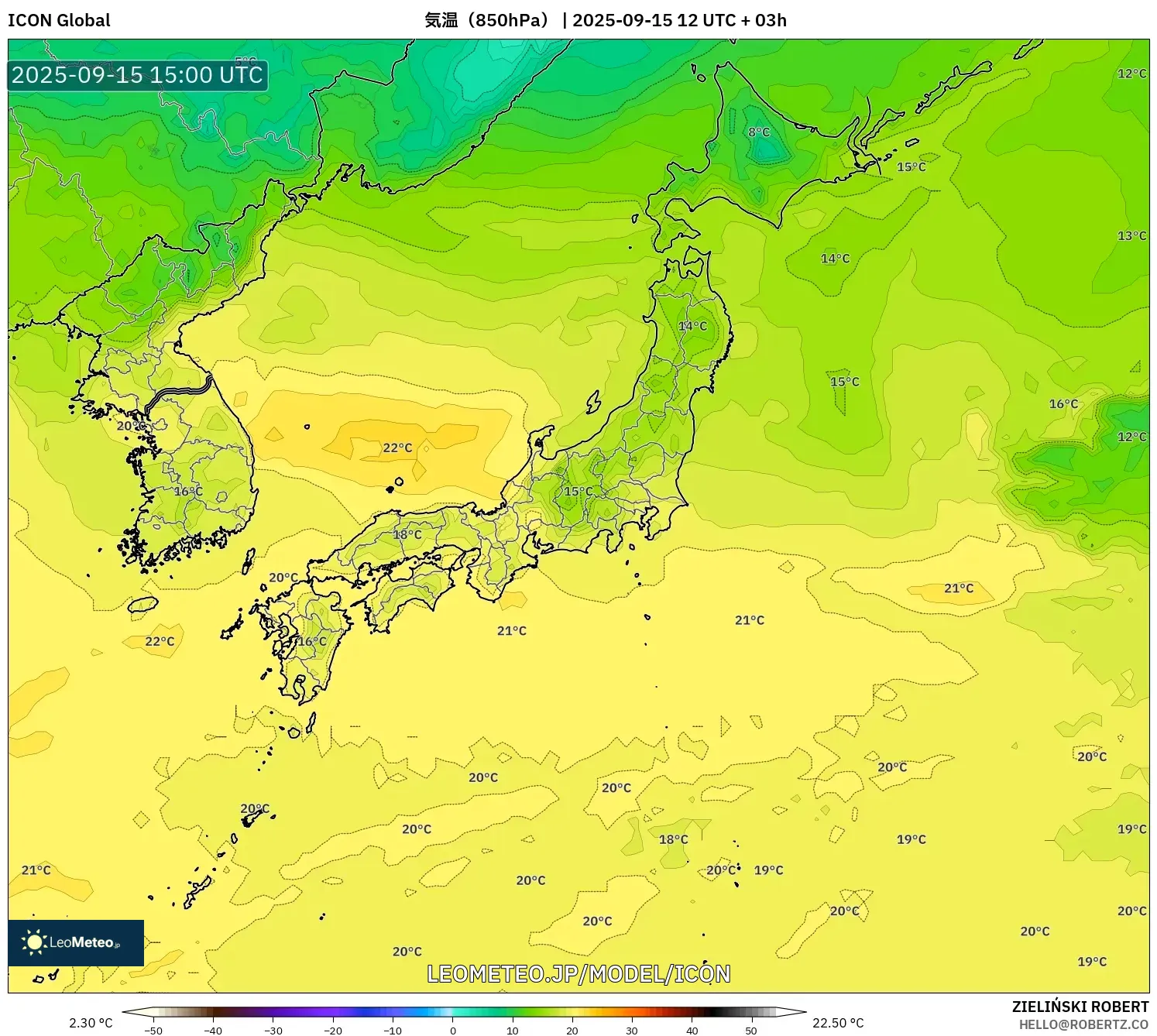 ICON model - 日本, 気温(850hPa) ICON model - 日本, 気温(850hPa)