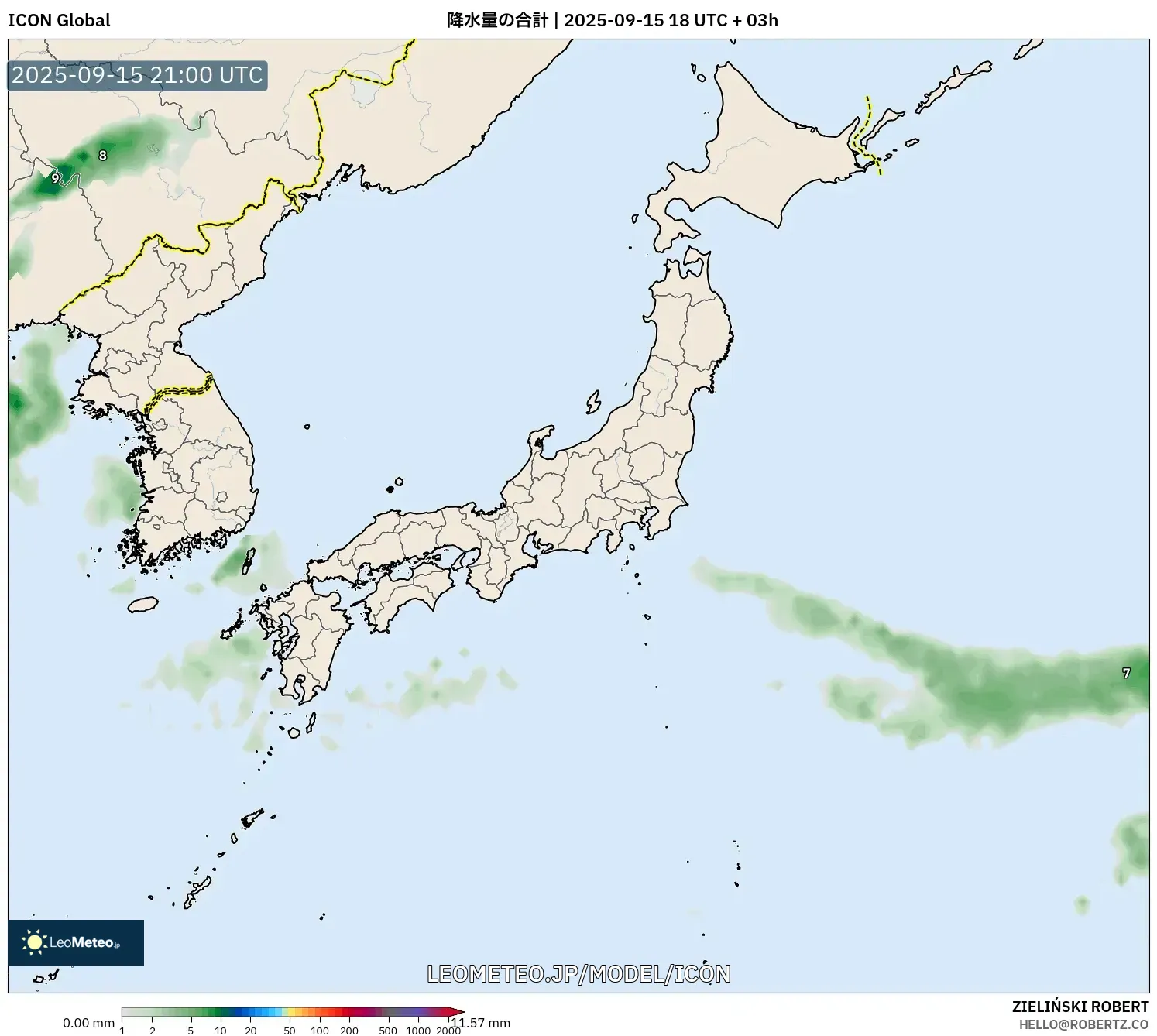 ICON model - 日本, 降水量の合計