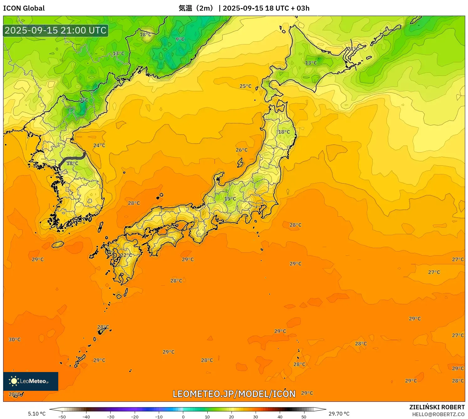 ICON model - 日本, 気温（2m）