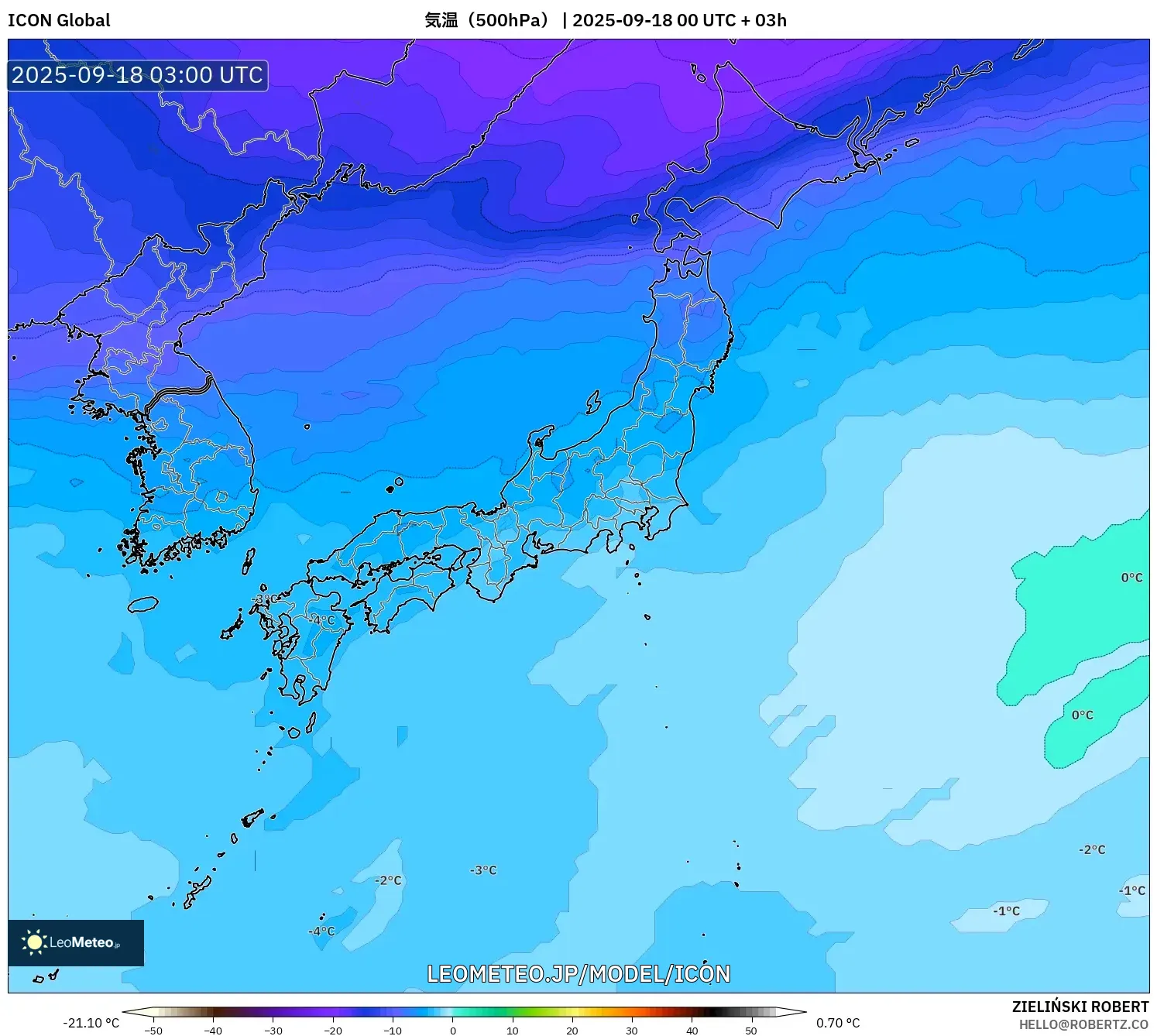 ICON model - 日本, 気温（500hPa）