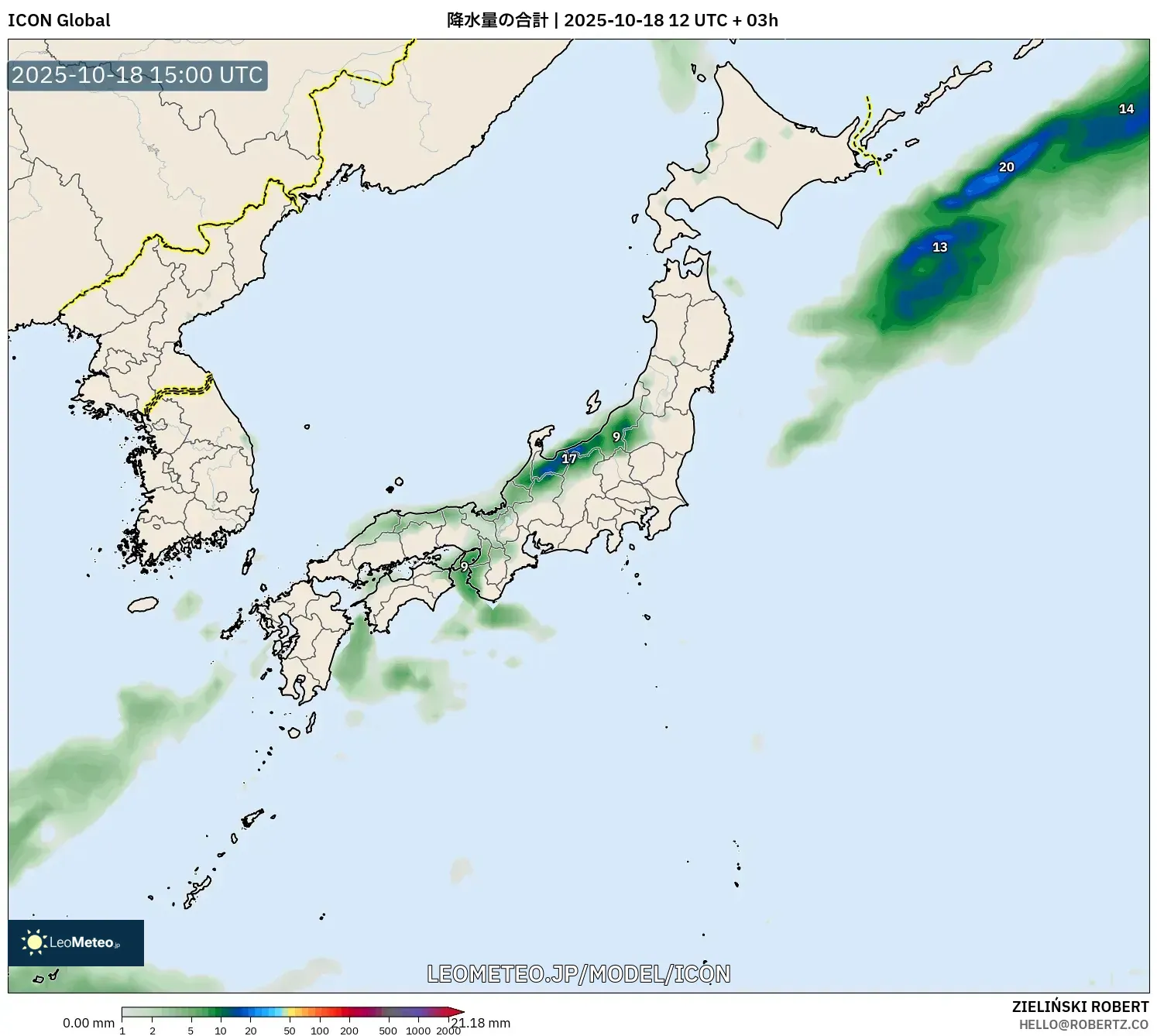 ICON model - 日本, 降水量の合計 ICON model - 日本, 降水量の合計