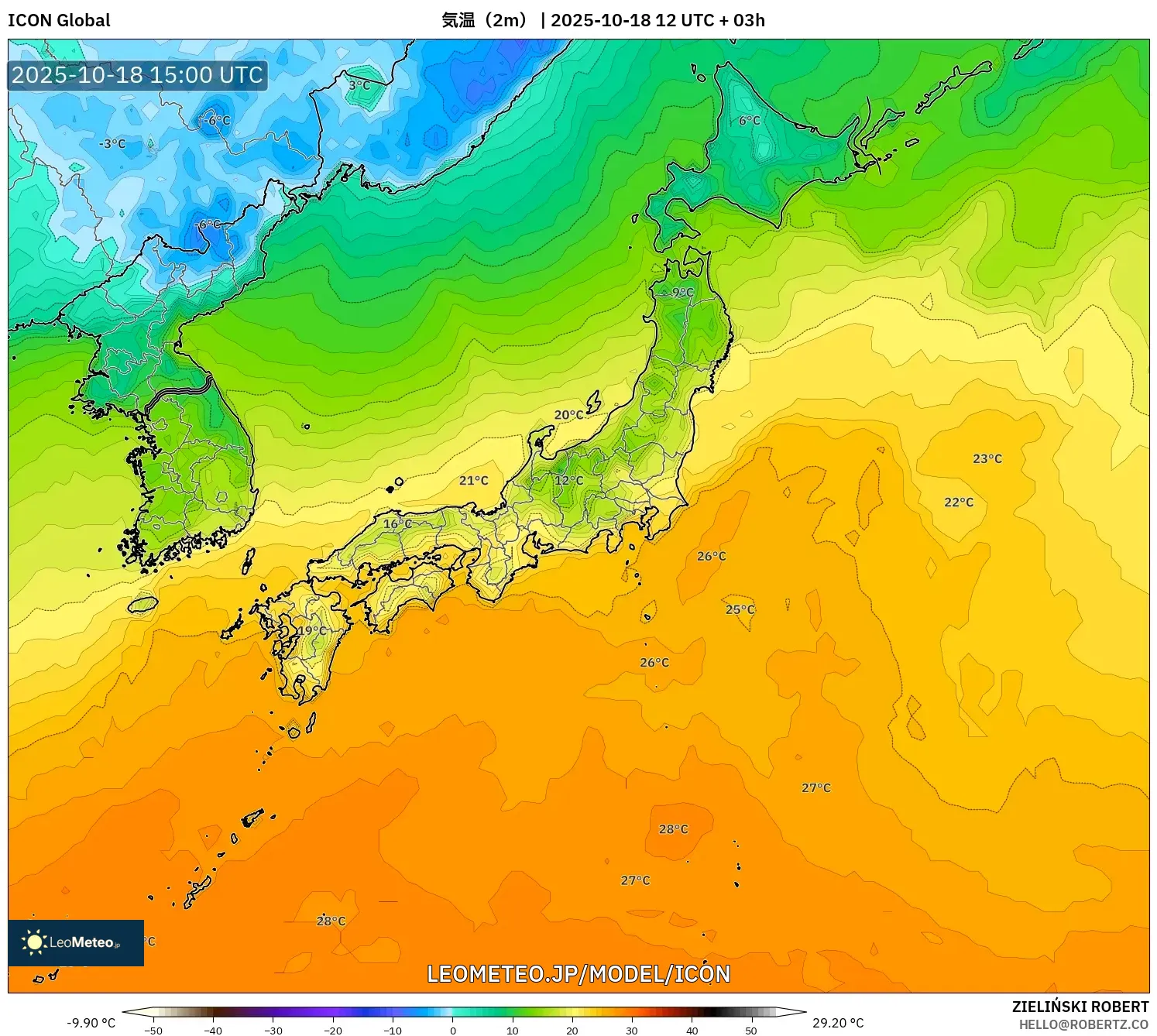 ICON model - 日本, 気温(2m) ICON model - 日本, 気温(2m)