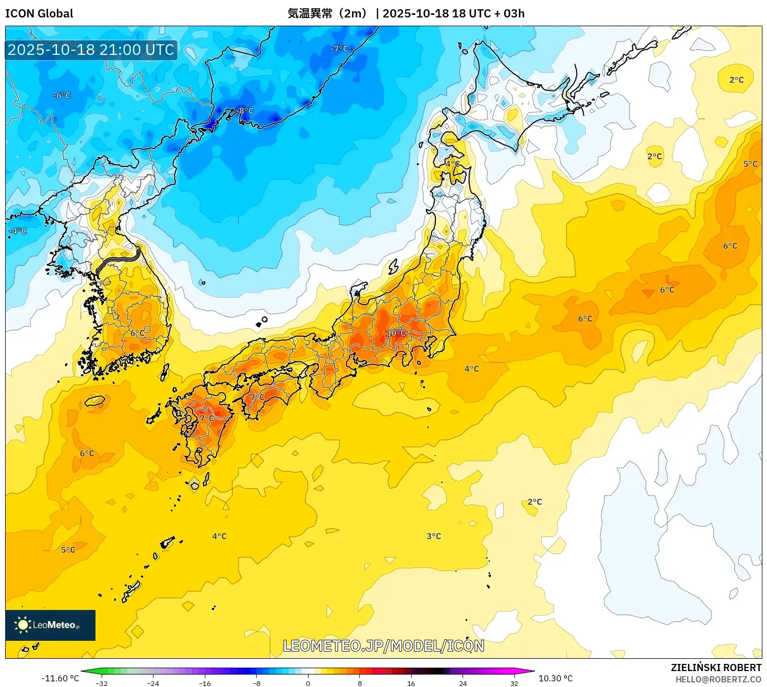 ICON model - 日本, 気温異常(2m) ICON model - 日本, 気温異常(2m)