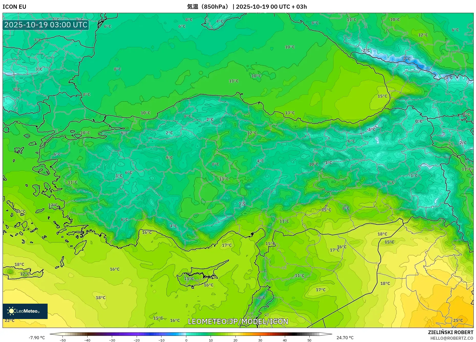 ICON model - トルコ, 気温(850hPa) ICON model - トルコ, 気温(850hPa)