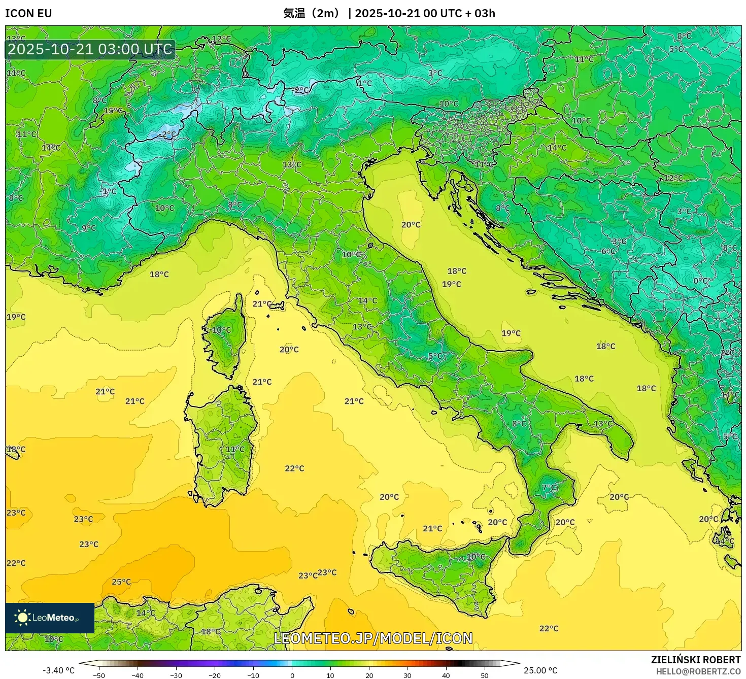 ICON model - イタリア, 気温(2m) ICON model - イタリア, 気温(2m)
