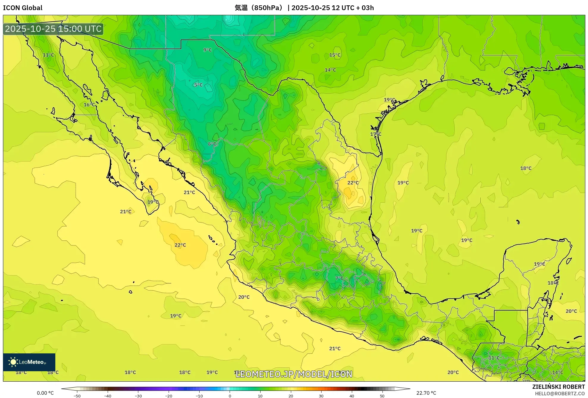 ICON model - メキシコ, 気温(850hPa) ICON model - メキシコ, 気温(850hPa)