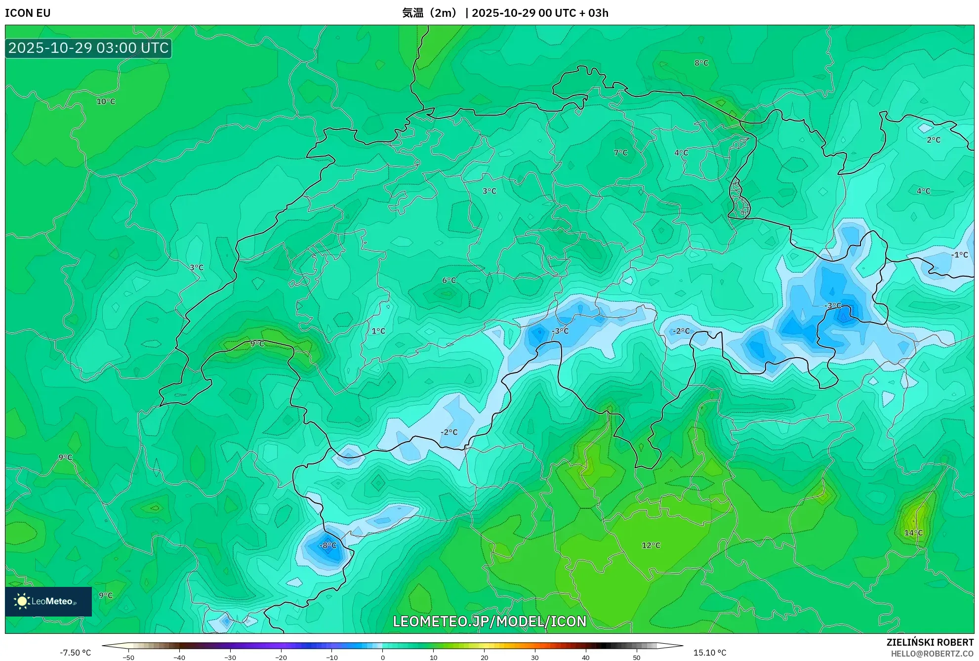 ICON model - スイス, 気温(2m) ICON model - スイス, 気温(2m)