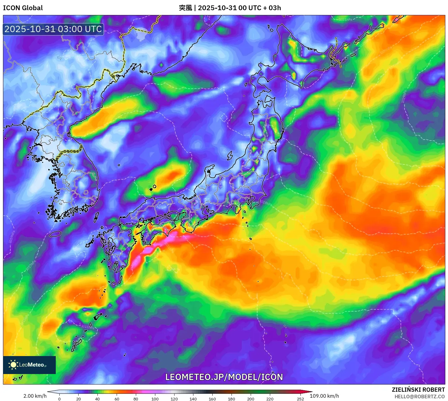 ICON model - 日本, 突風 ICON model - 日本, 突風