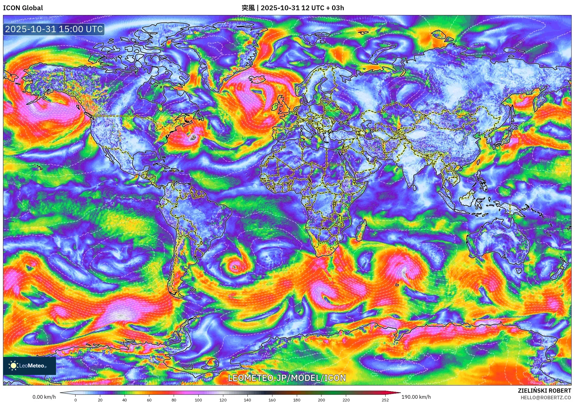 ICON model - 世界, 突風 ICON model - 世界, 突風