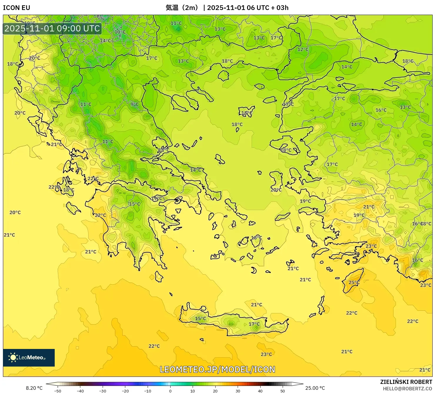 ICON model - ギリシャ, 気温(2m) ICON model - ギリシャ, 気温(2m)