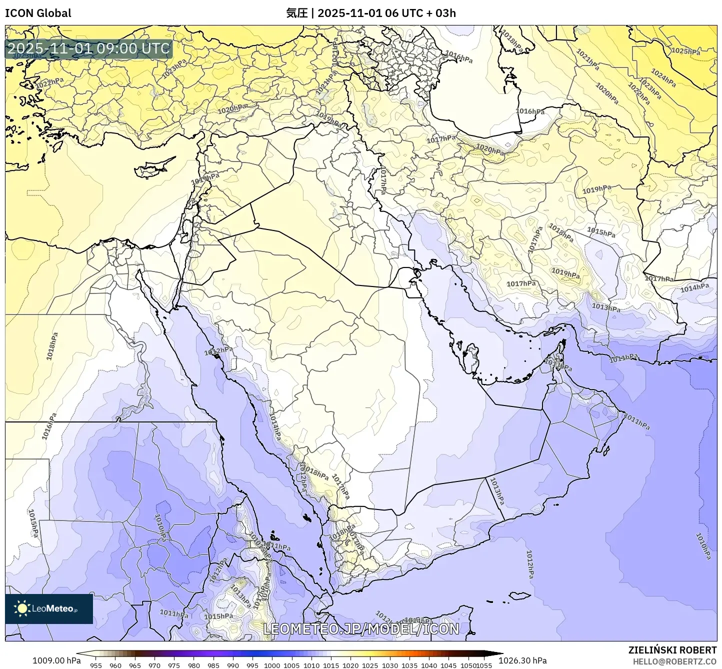 ICON model - 中東, 気圧 ICON model - 中東, 気圧