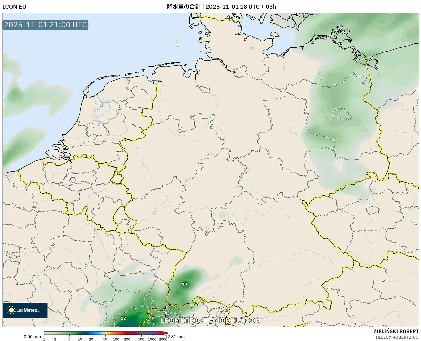 ICON model - ドイツ, 降水量の合計 ICON model - ドイツ, 降水量の合計