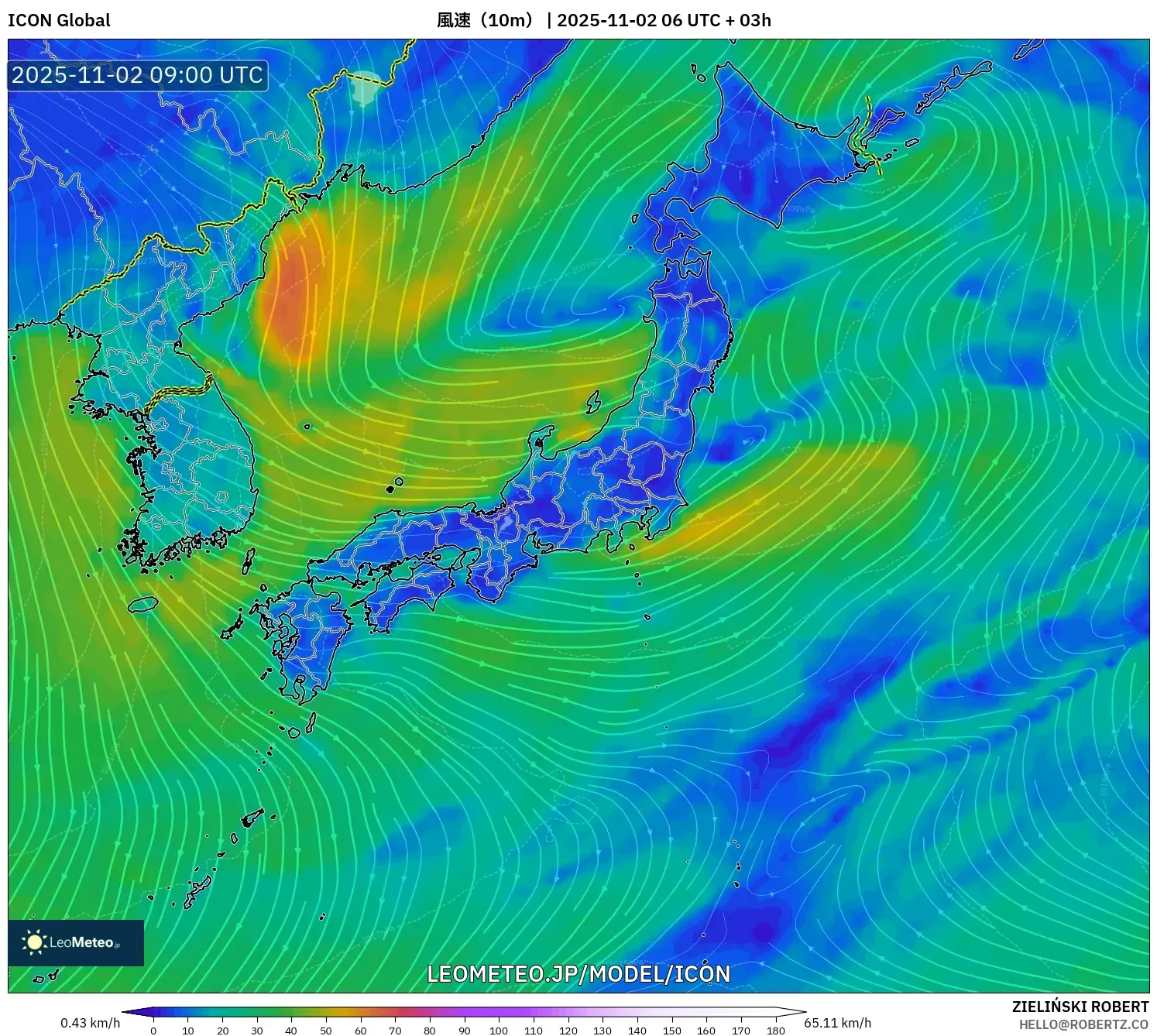 ICON model - 日本, 風速(10m) ICON model - 日本, 風速(10m)