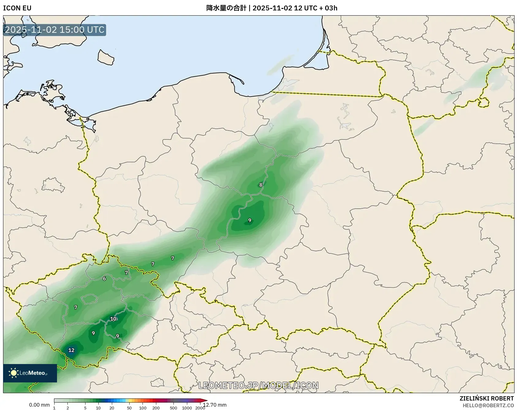 ICON model - ポーランド, 降水量の合計 ICON model - ポーランド, 降水量の合計