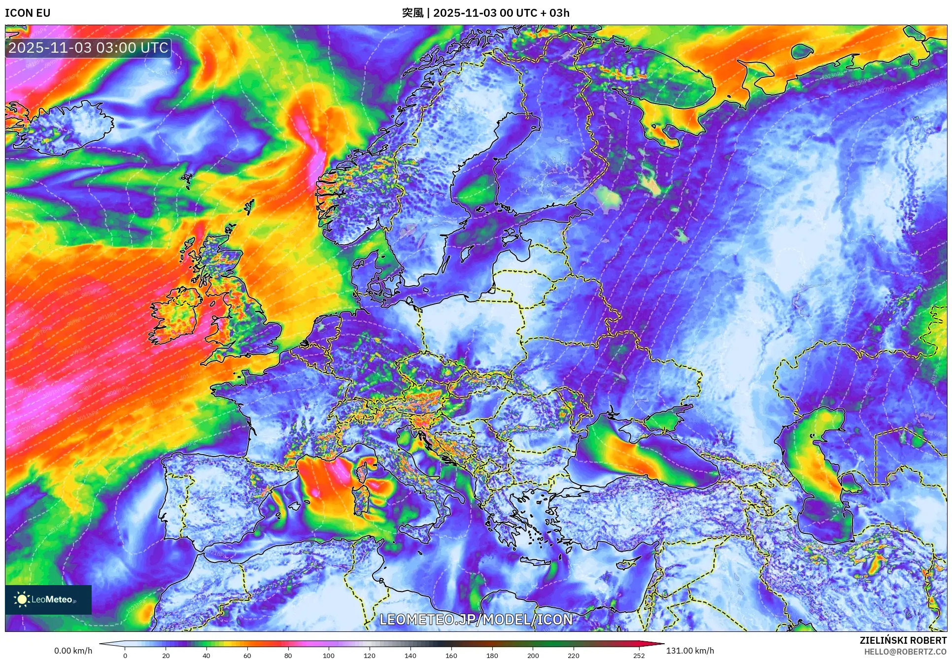 ICON model - ヨーロッパ, 突風