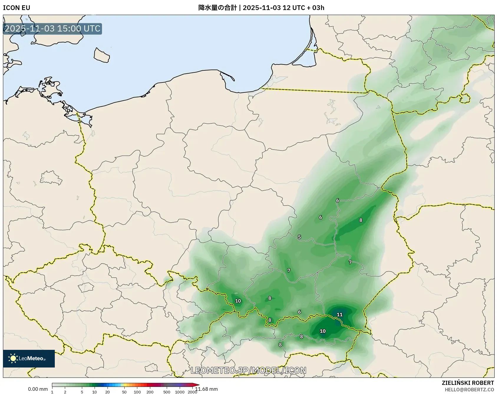ICON model - ポーランド, 降水量の合計