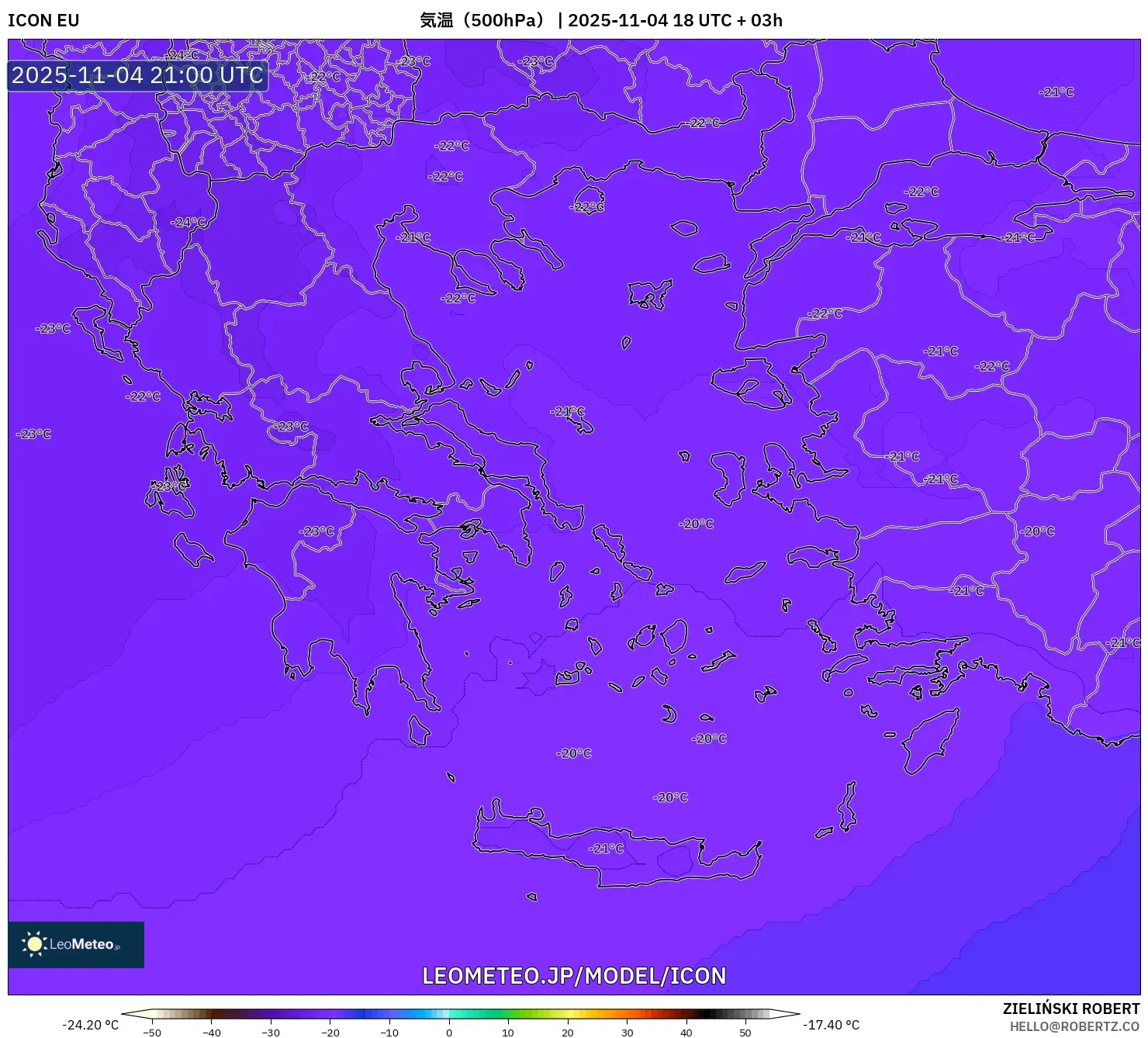 ICON model - ギリシャ, 気温（500hPa）